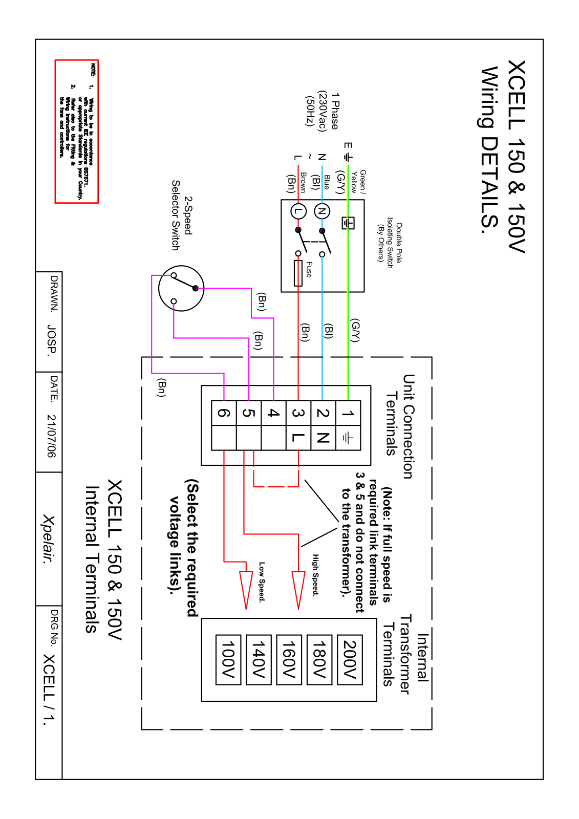 Applied Energy XCELL 150, XCELL 150V Wiring Details