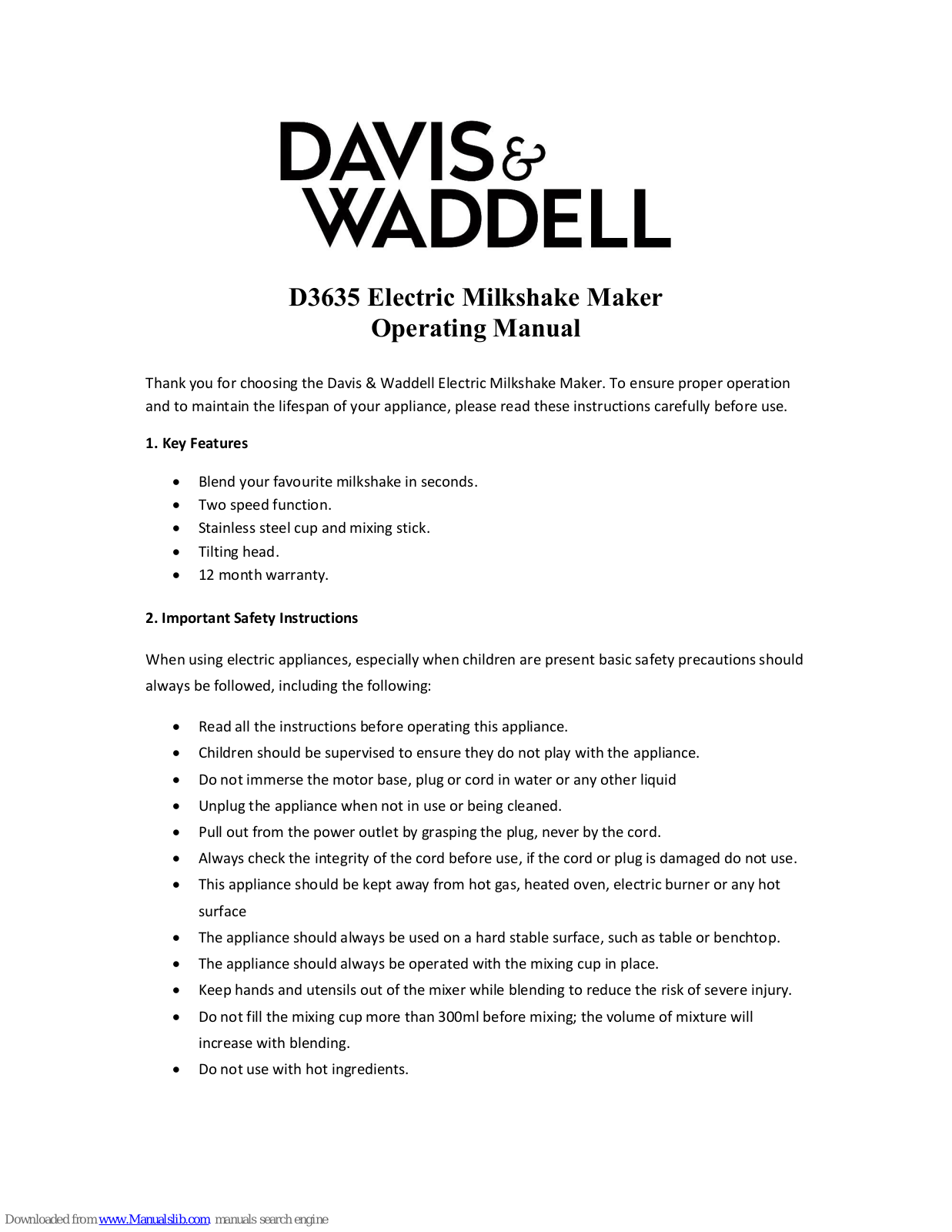 Davis & Waddell D3635 Operating Manual