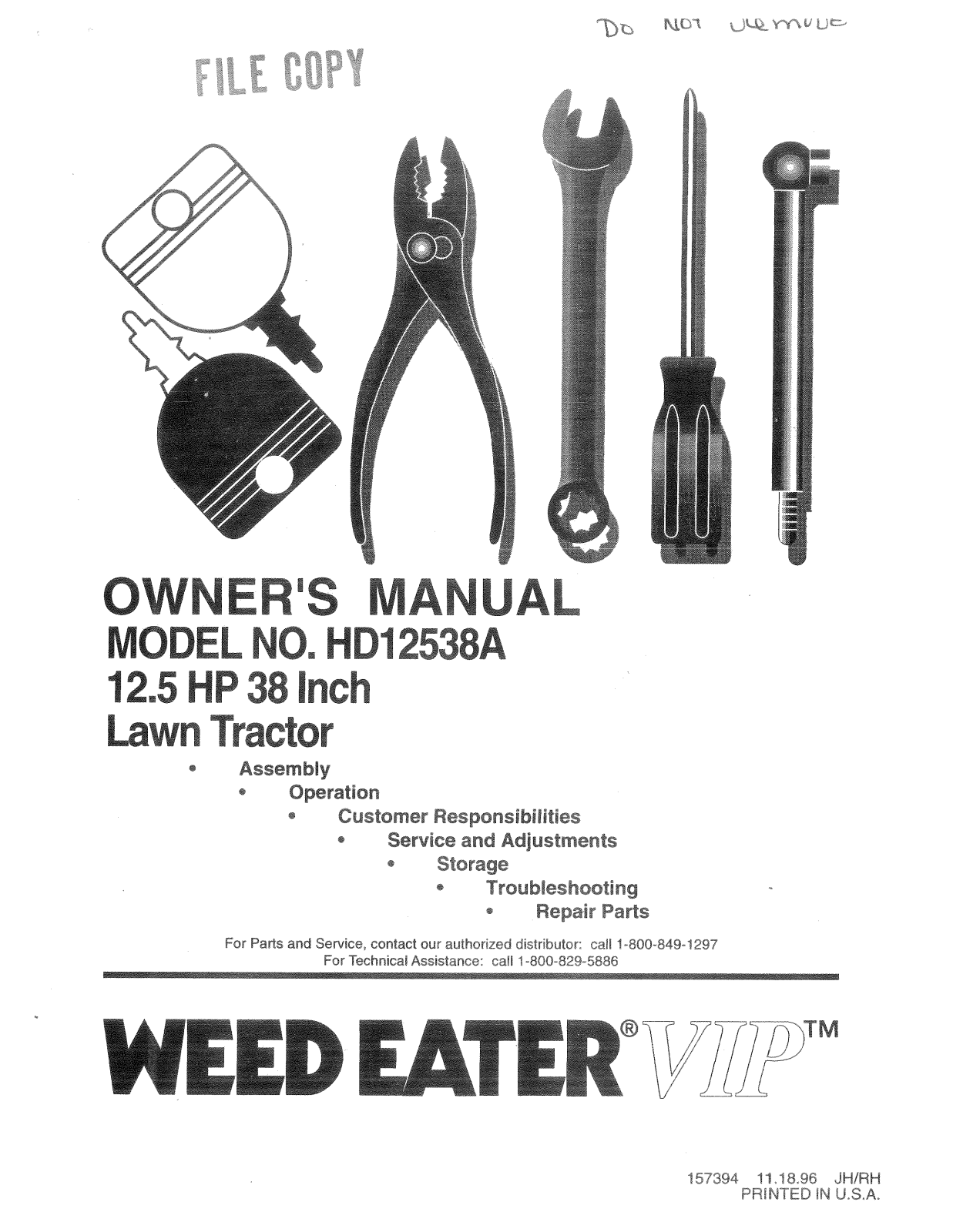 Weed Eater HD12538A, 157394 User Manual