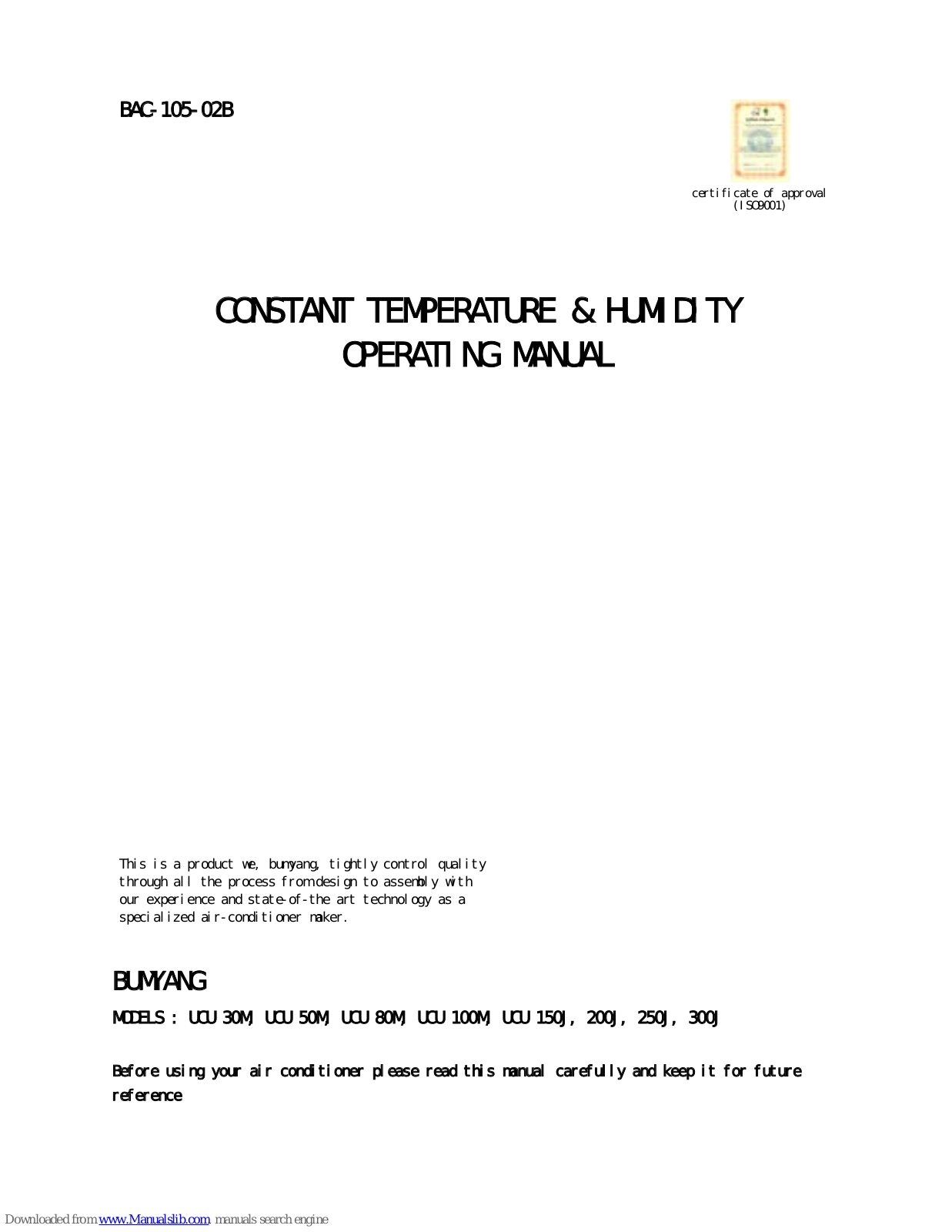 Bumyang UCU 30M, UCU 150J, 200J, 250J, 300J Operating Manual - ManualMachine.com