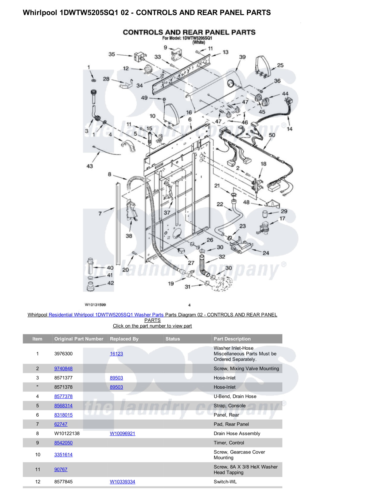 Whirlpool 1DWTW5205SQ1 Parts Diagram