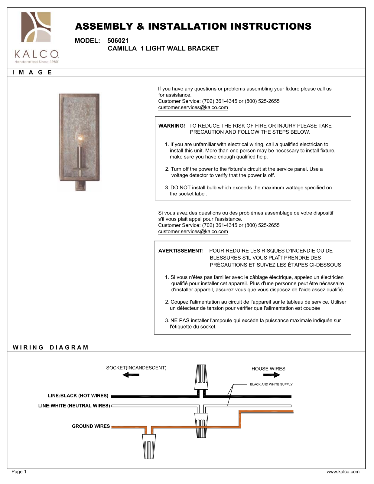 Kalco 506021RSL Assembly Guide