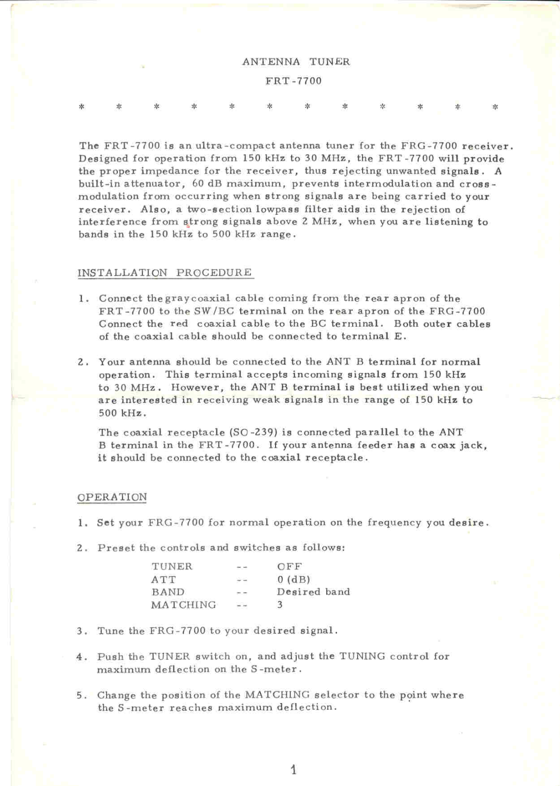 Yaesu FRT-7700 User Guide