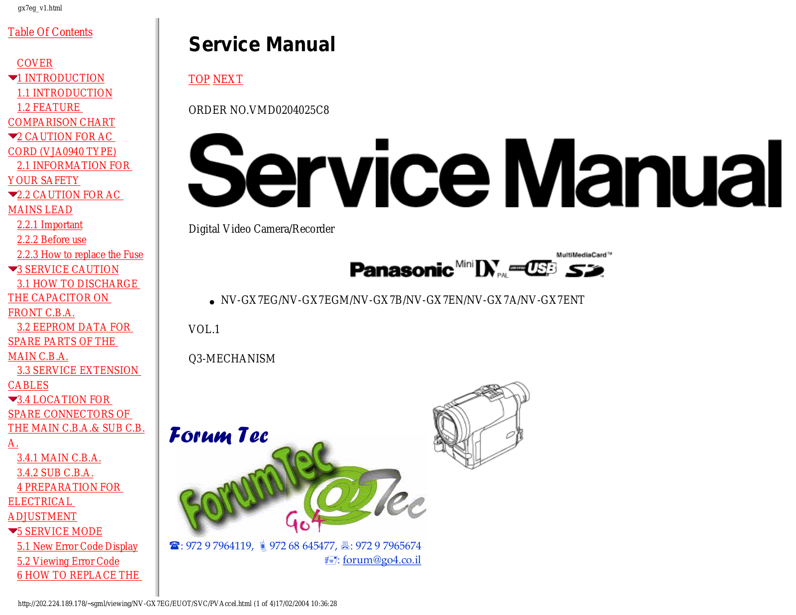 panasonic NV-GX7EG, NV-GX7EGM, NV-GX7B, NV-GX7EN, NV-GX7A Service Manual