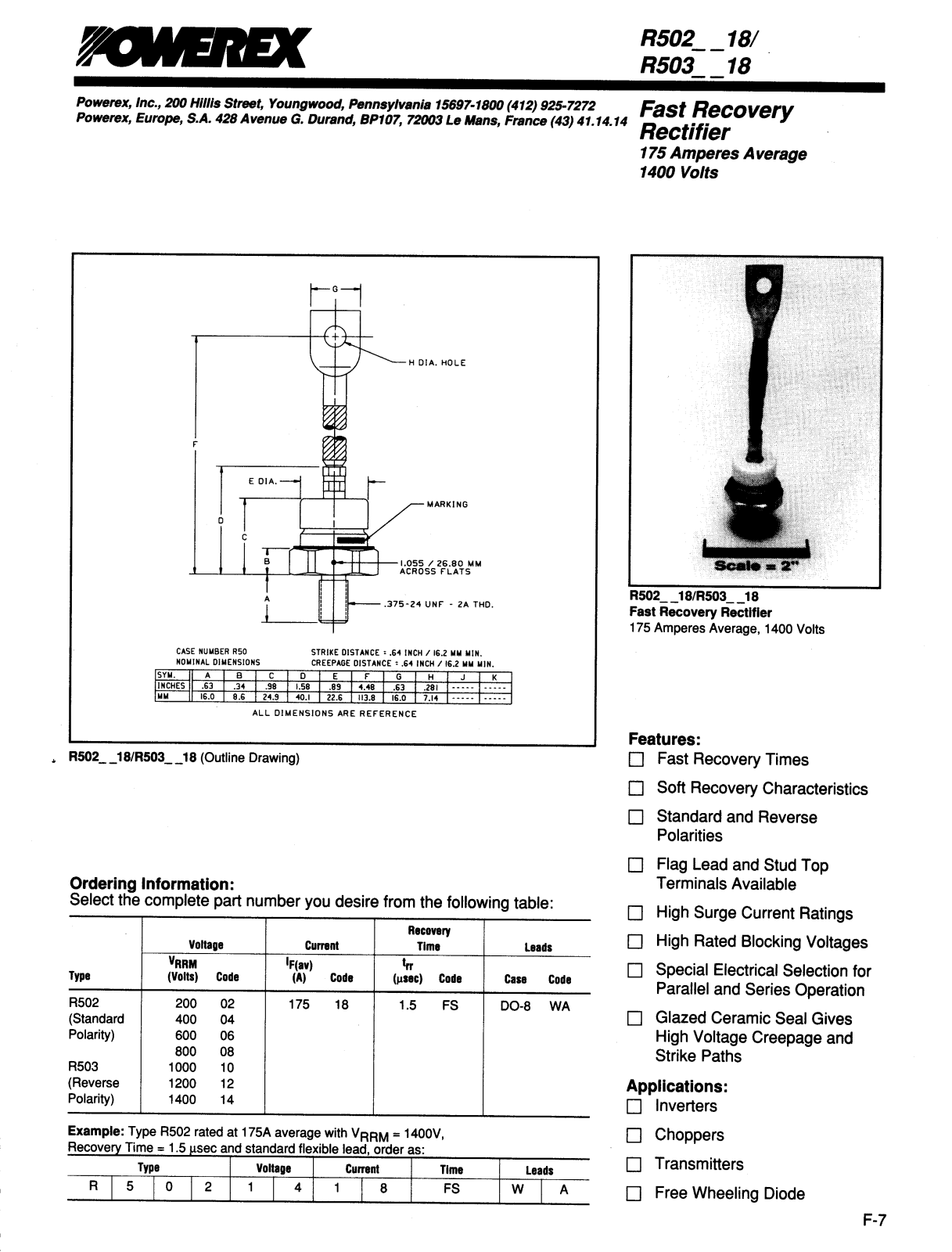 POWEREX R5020618FSWA, R5020818FSWA, R5021018FSWA, R5030418FSWA, R5030618FSWA Datasheet