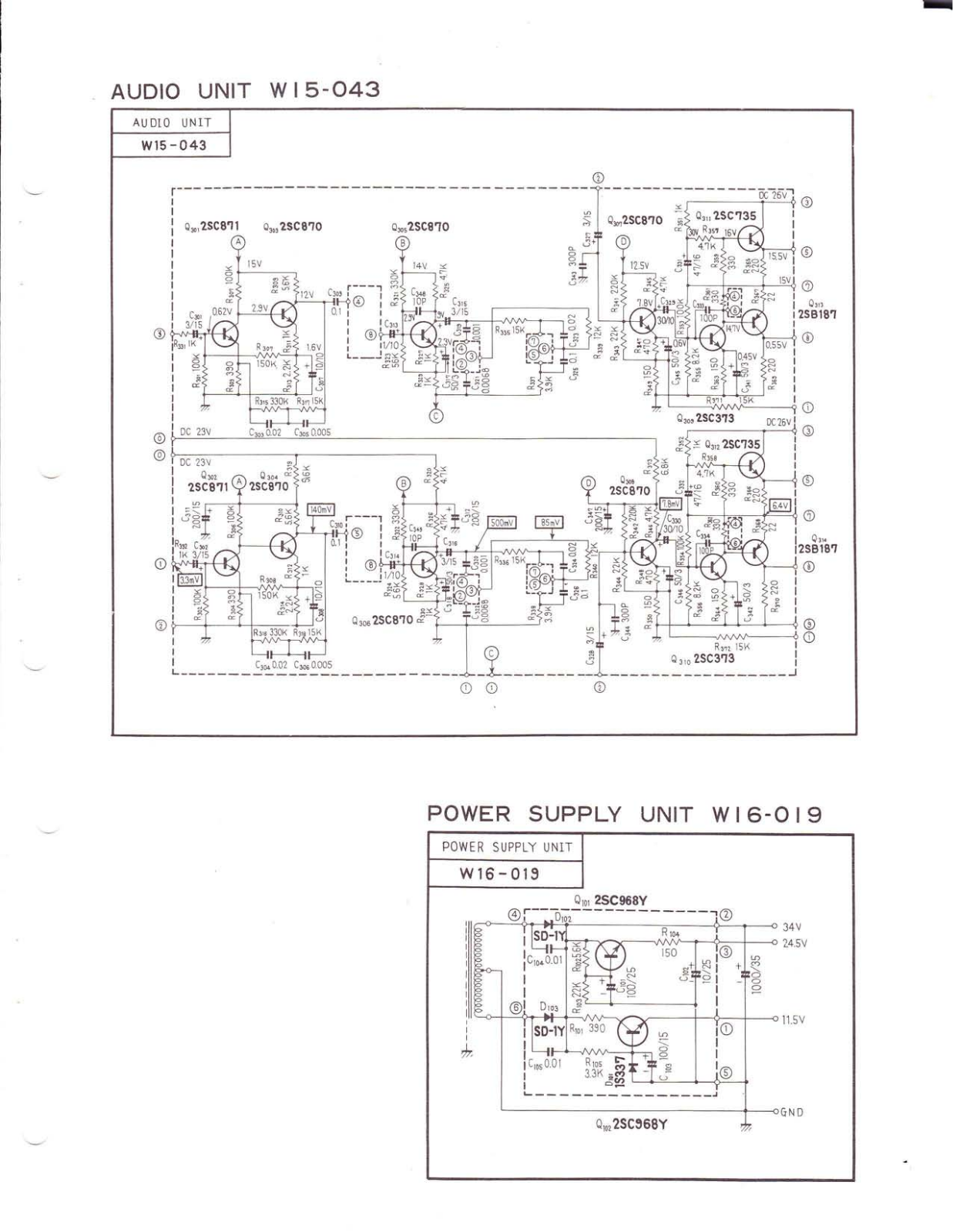 Pioneer W15-043, W16-019 Schematic