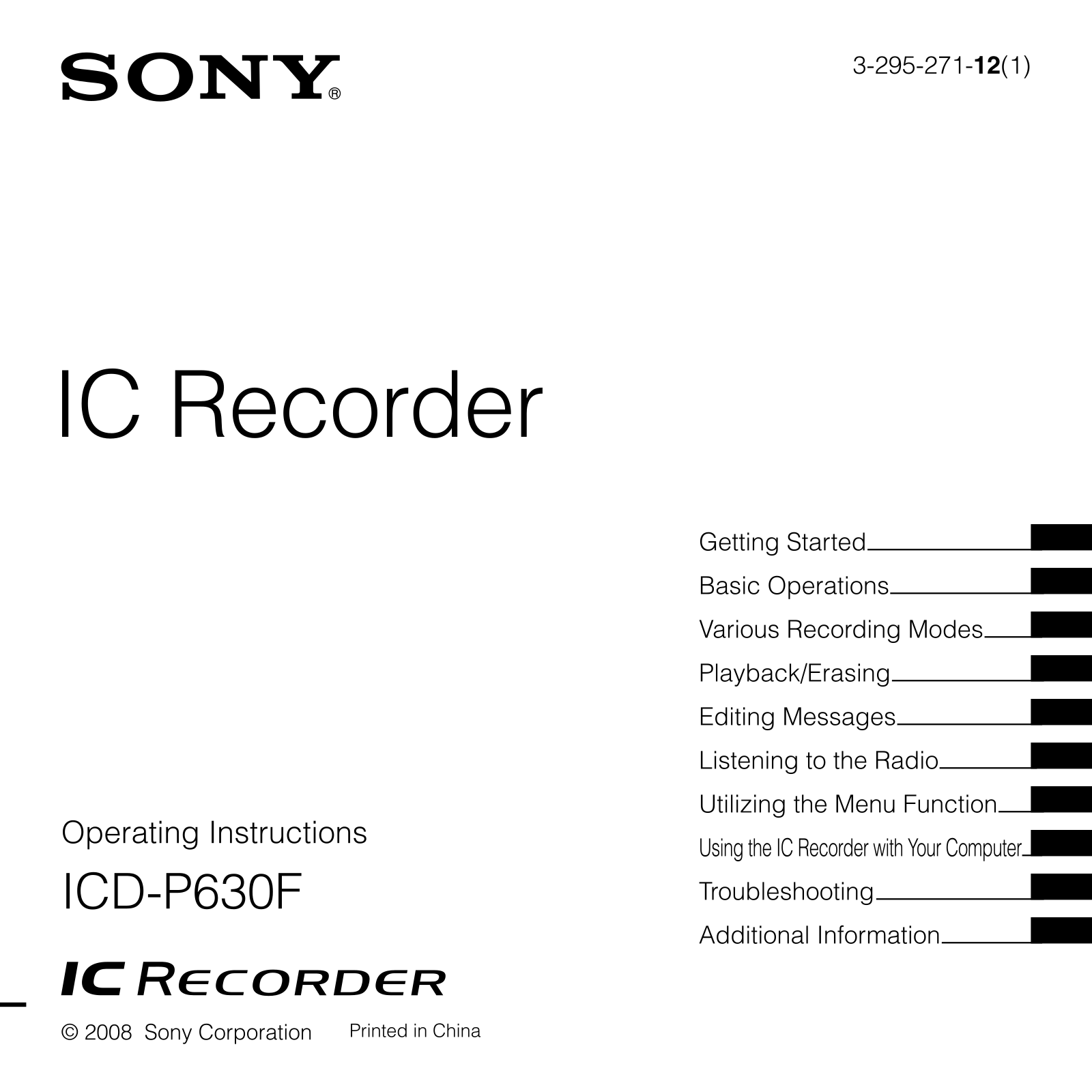 Sony ICD-P630F User Manual