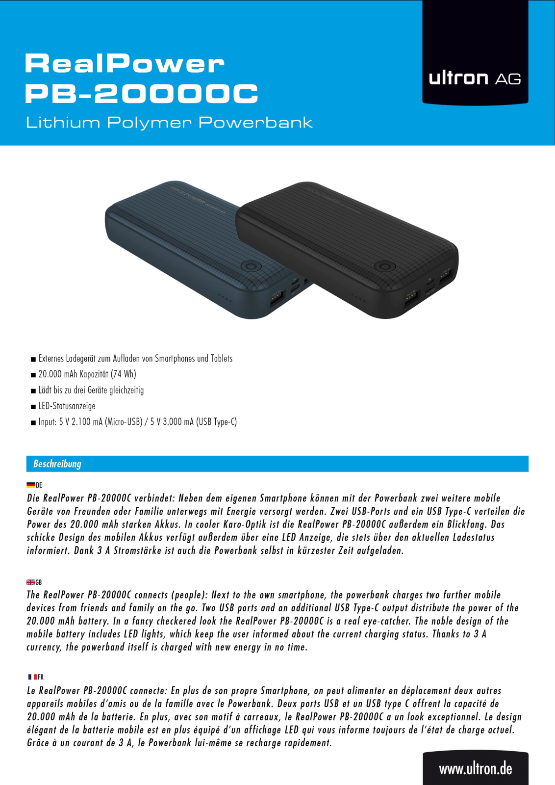 Ultron PB-20000C User Manual