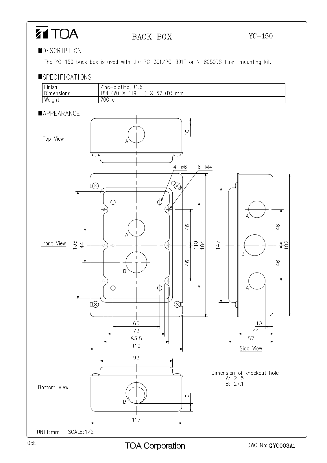 TOA YC-150 User Manual