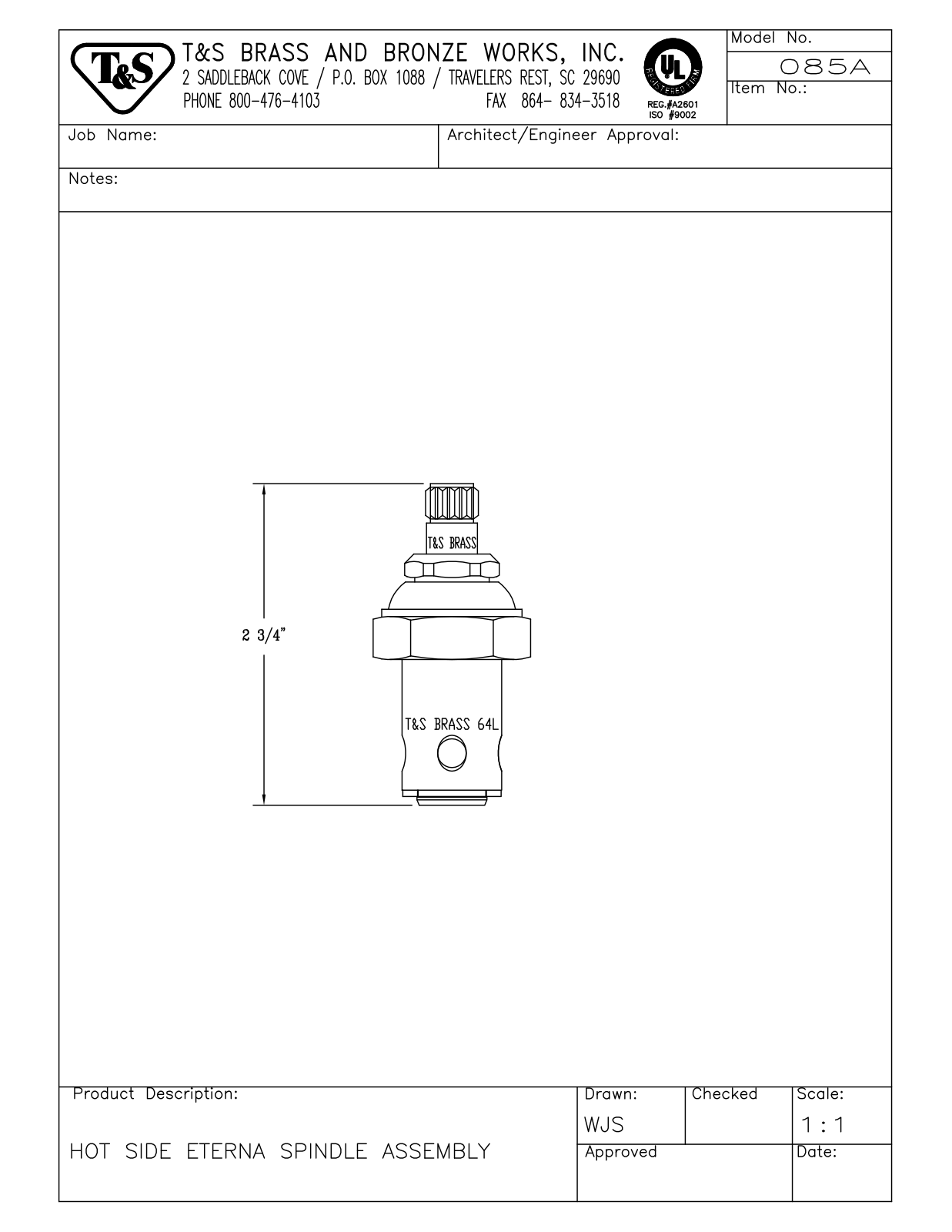 T&S Brass 085A User Manual - ManualMachine.com