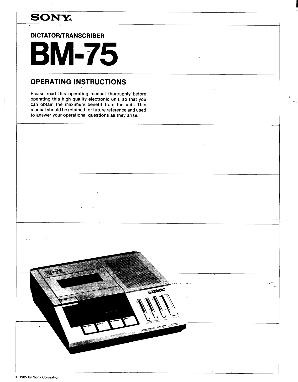 Sony BM-75 User Manual