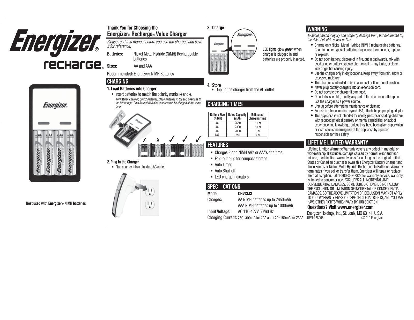 Energizer CHVCM3 User Manual