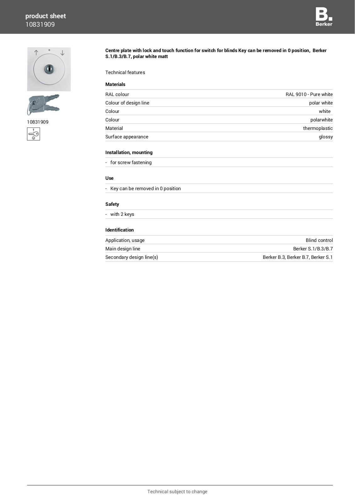 Berker 10831909 User Manual