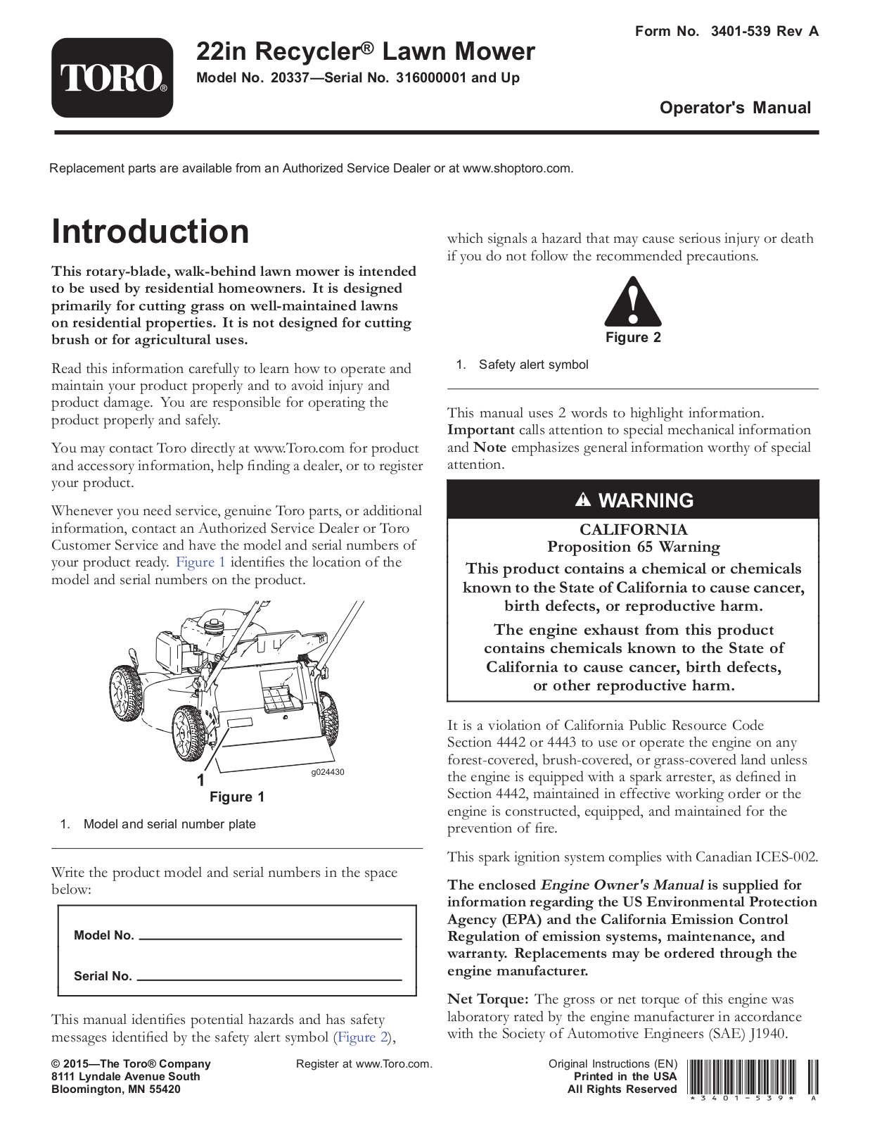 Toro 20337, 20899 Operator's Manual