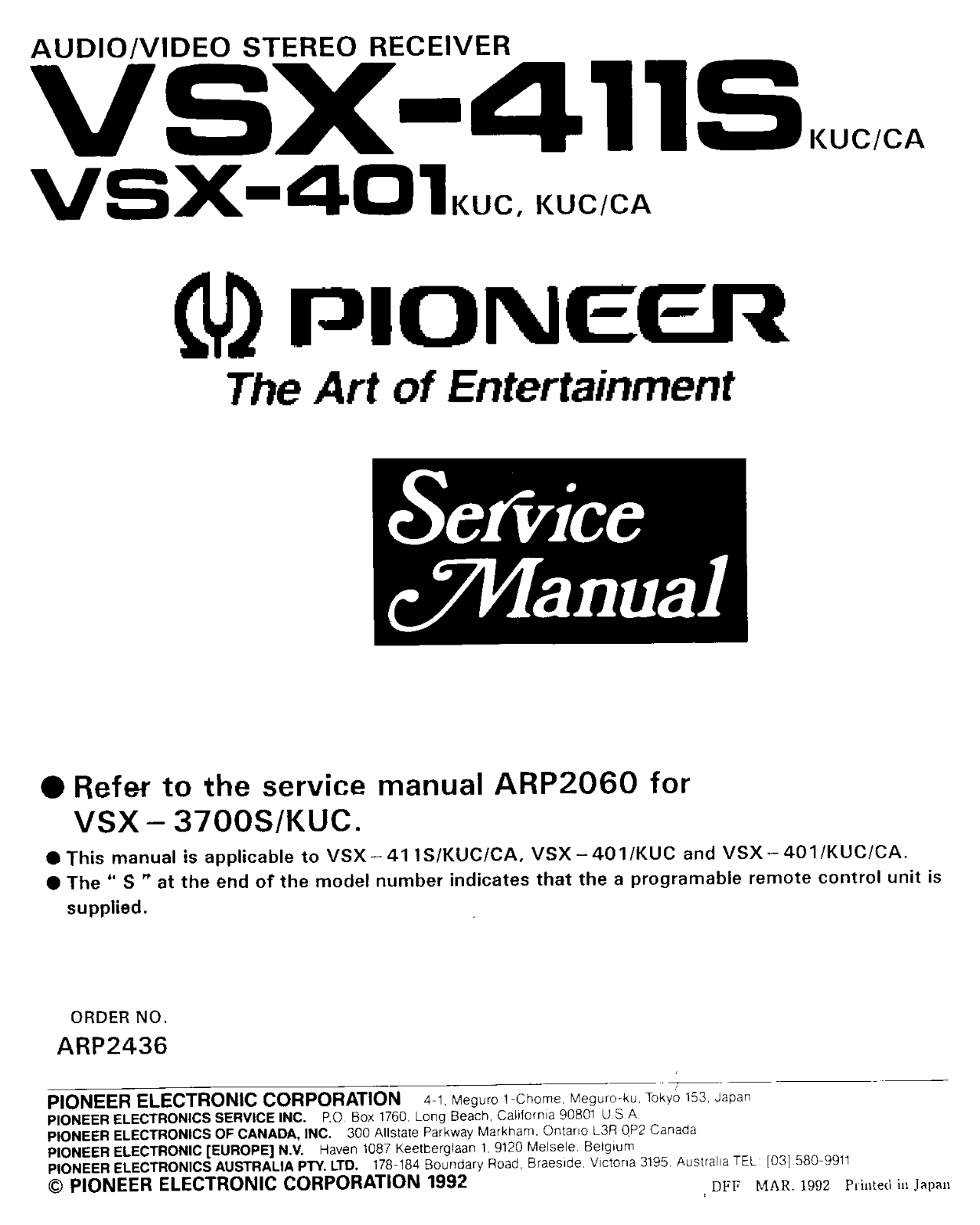 Pioneer VSX-401, VSX-411 Schematic