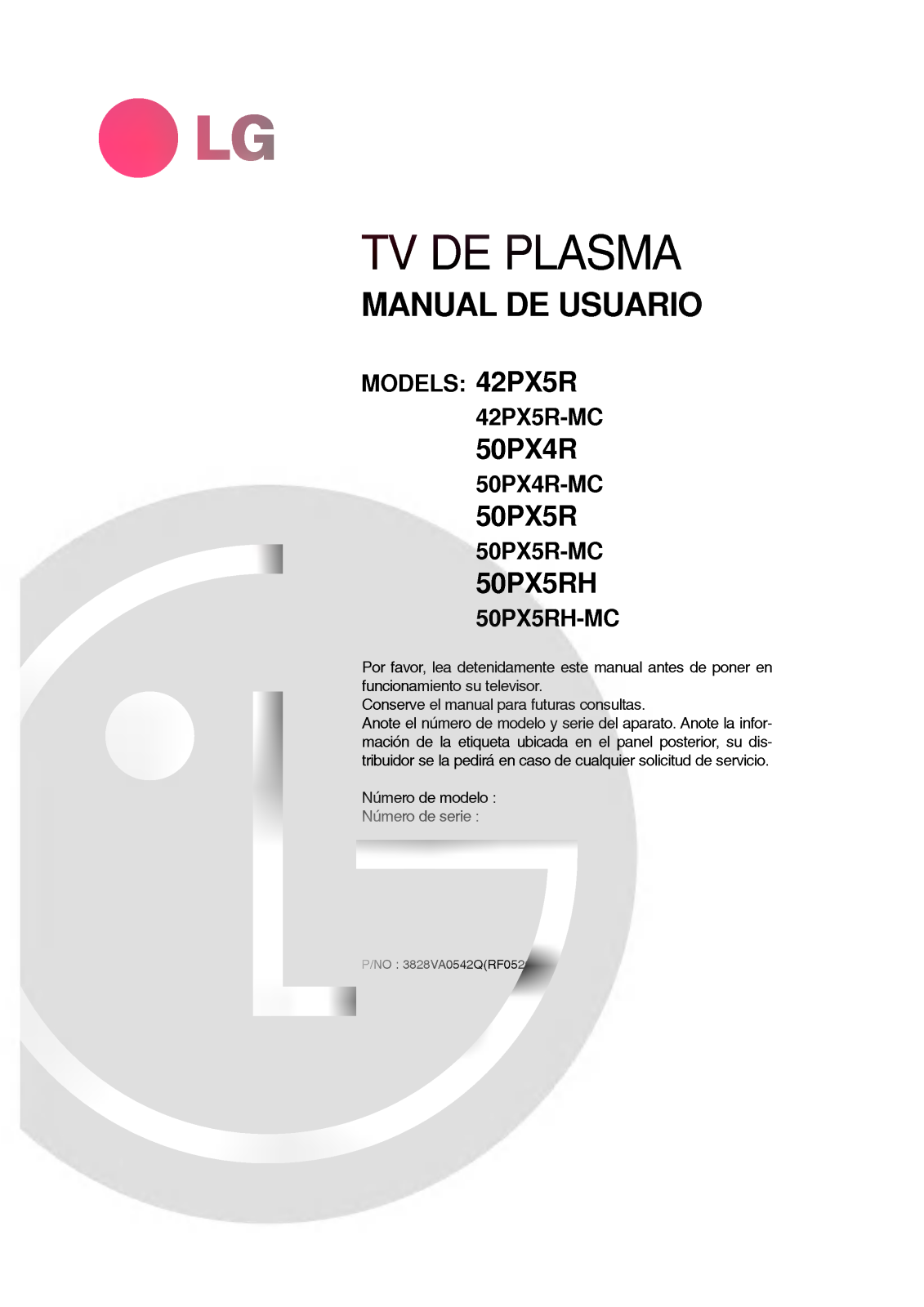 LG 50PX5R User Manual