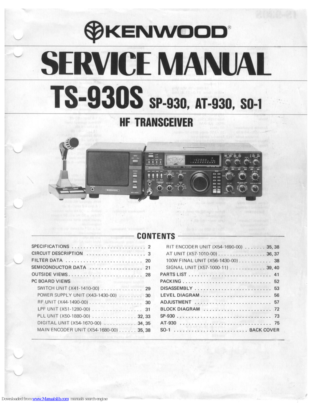 Kenwood TS-930S, SP-930, AT-930, SO-1 Service Manual