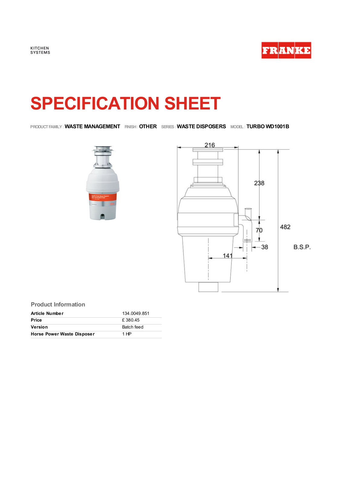 Franke Foodservice WD1001B User Manual