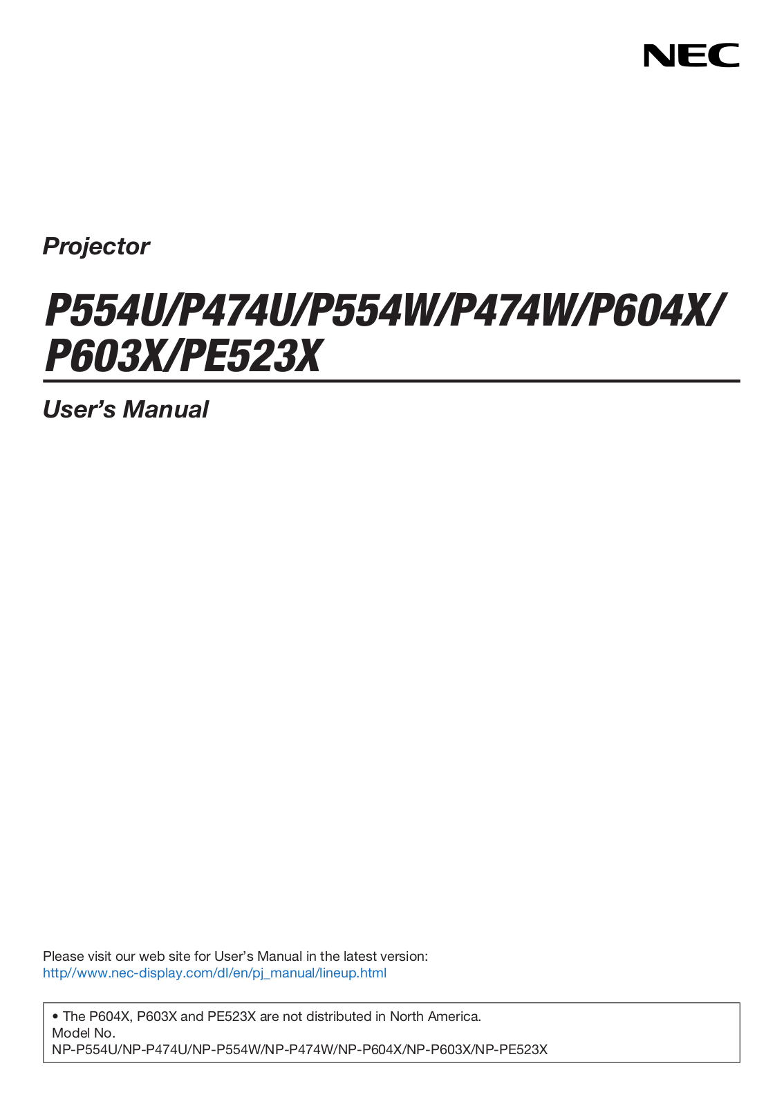 Nec P554U, P474U, P554W, P474W, P604X User manual - ManualMachine.com