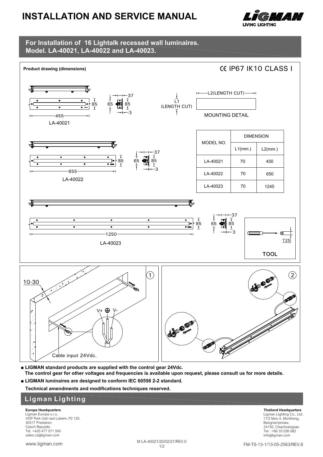 Ligman LA-4021, LA-4022, LA-4023 Installation Manual - ManualMachine.com