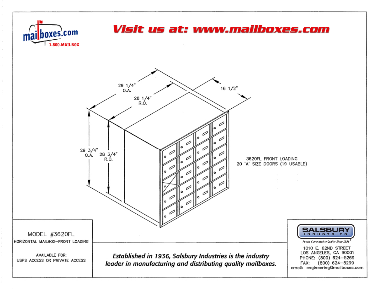 Salsbury Industries 3620ZFP, 3620ZFU User Manual