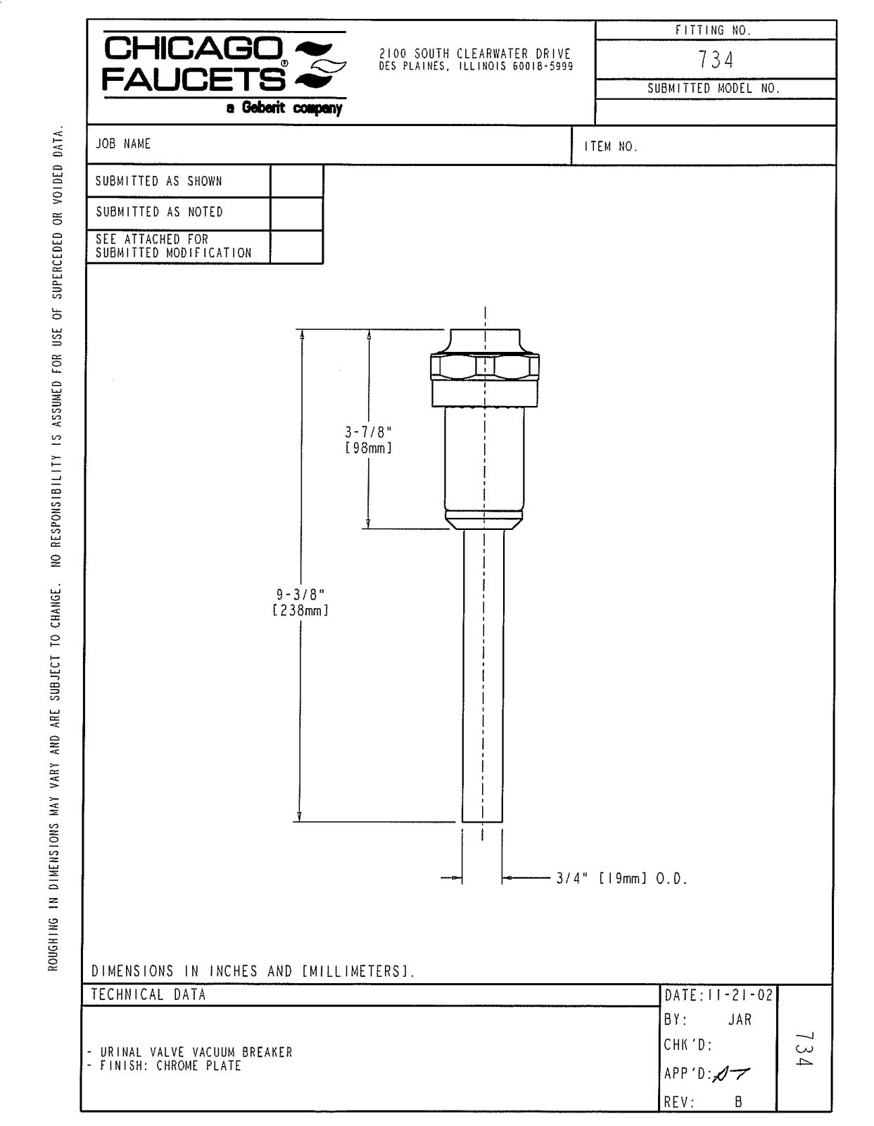 Chicago Faucet 734-CP User Manual