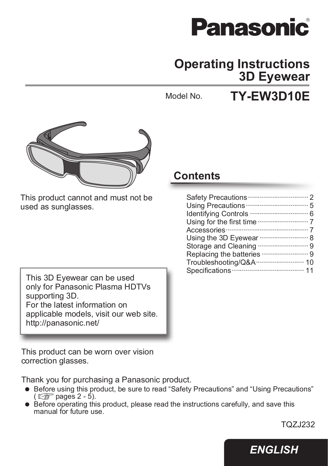 Panasonic TYEW3D10E Operating Instructions