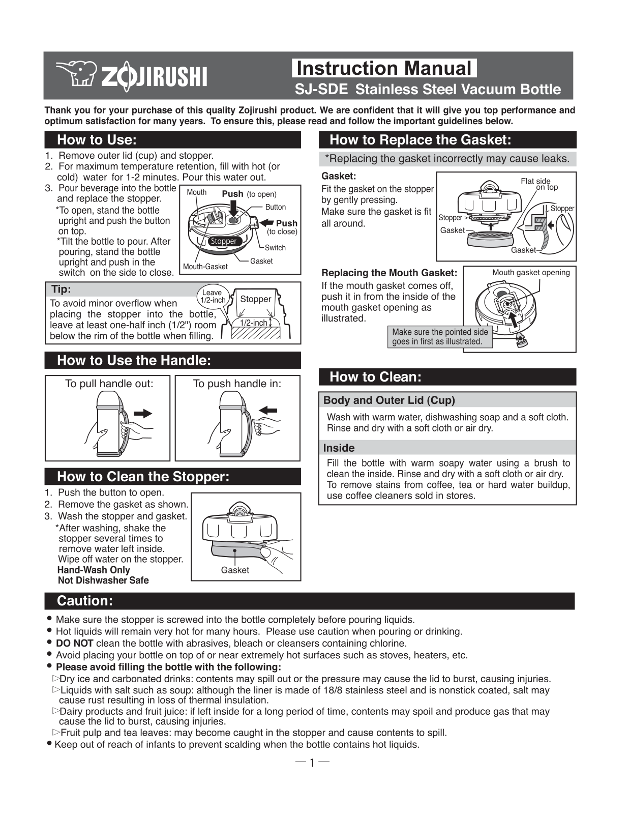 Zojirushi SJ-SDE10 Owner's Manual