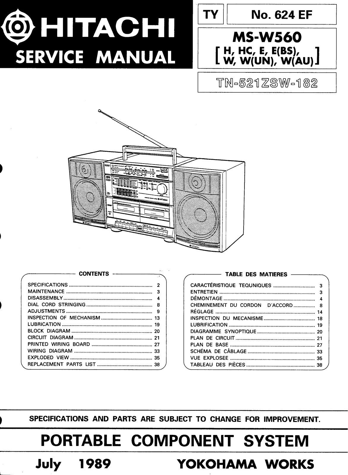 Hitachi MSW-560 Service Manual