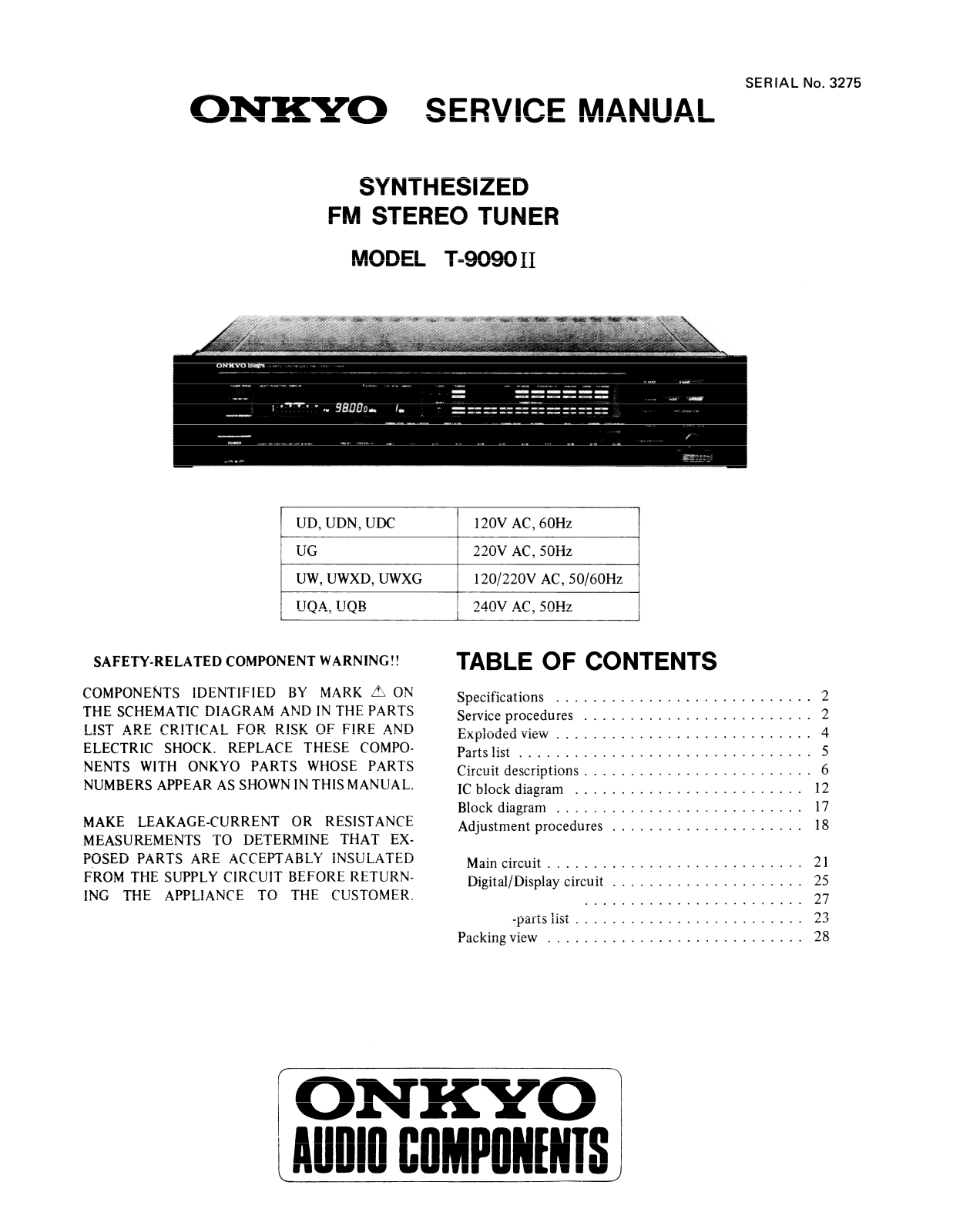 Onkyo T-9090-II Service Manual