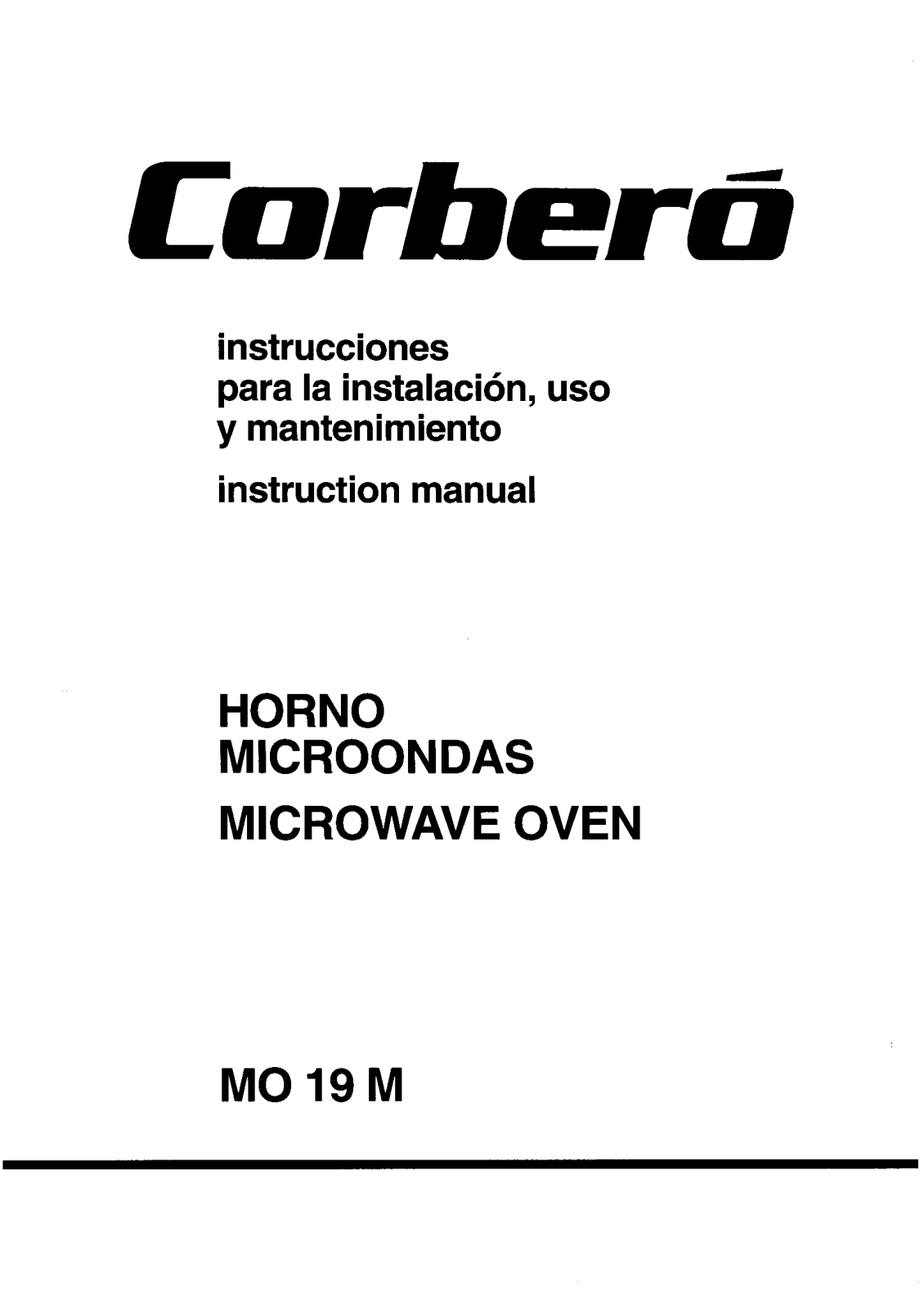 Corbero MO19M INSTRUCTION BOOK