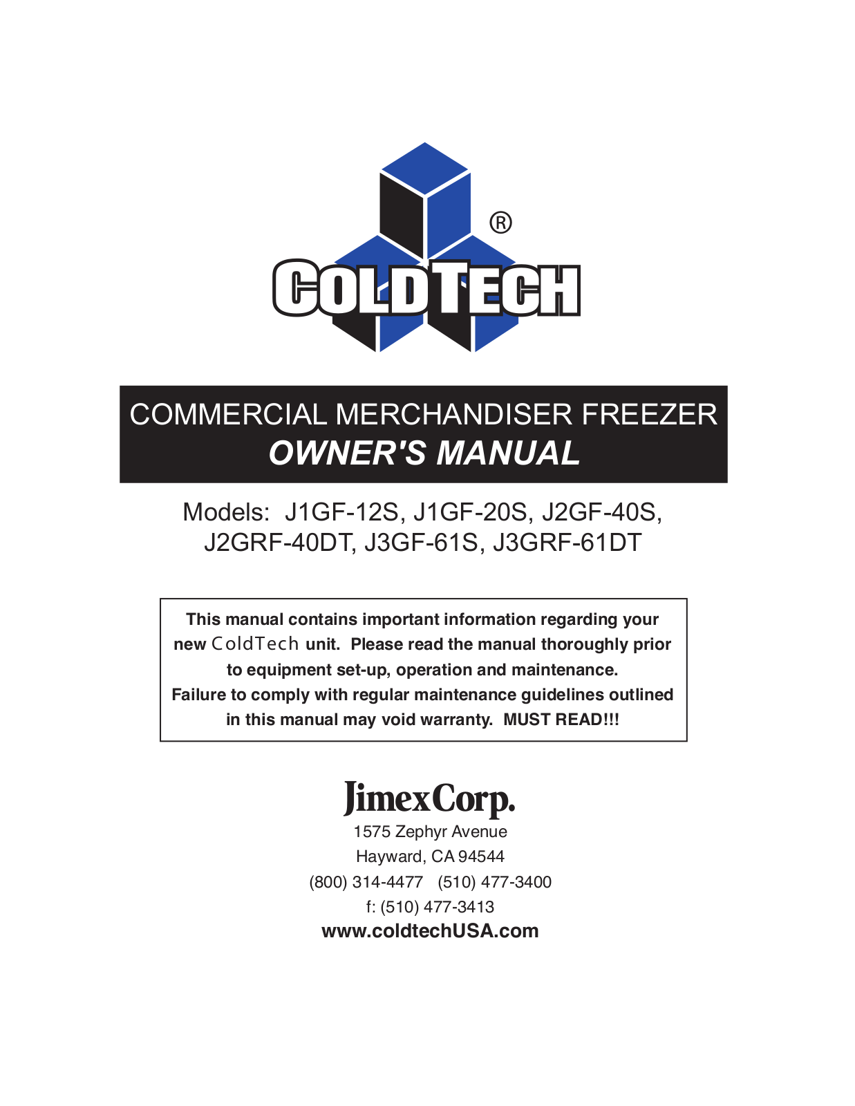 ColdTech J1GF-12S, J3GRF-61DT, J2GRF-40DT, J3GF-61S, J1GF-20S User Manual