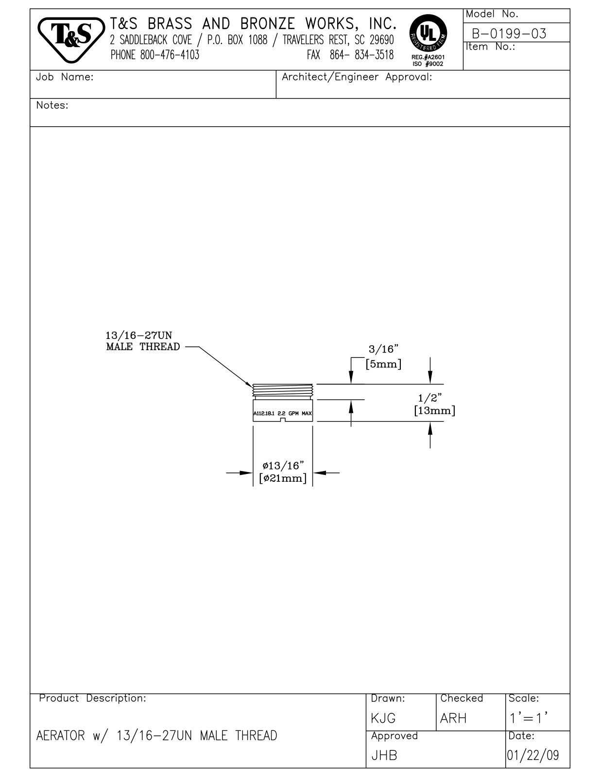 T & S Brass & Bronze Works B-0199-03 General Manual