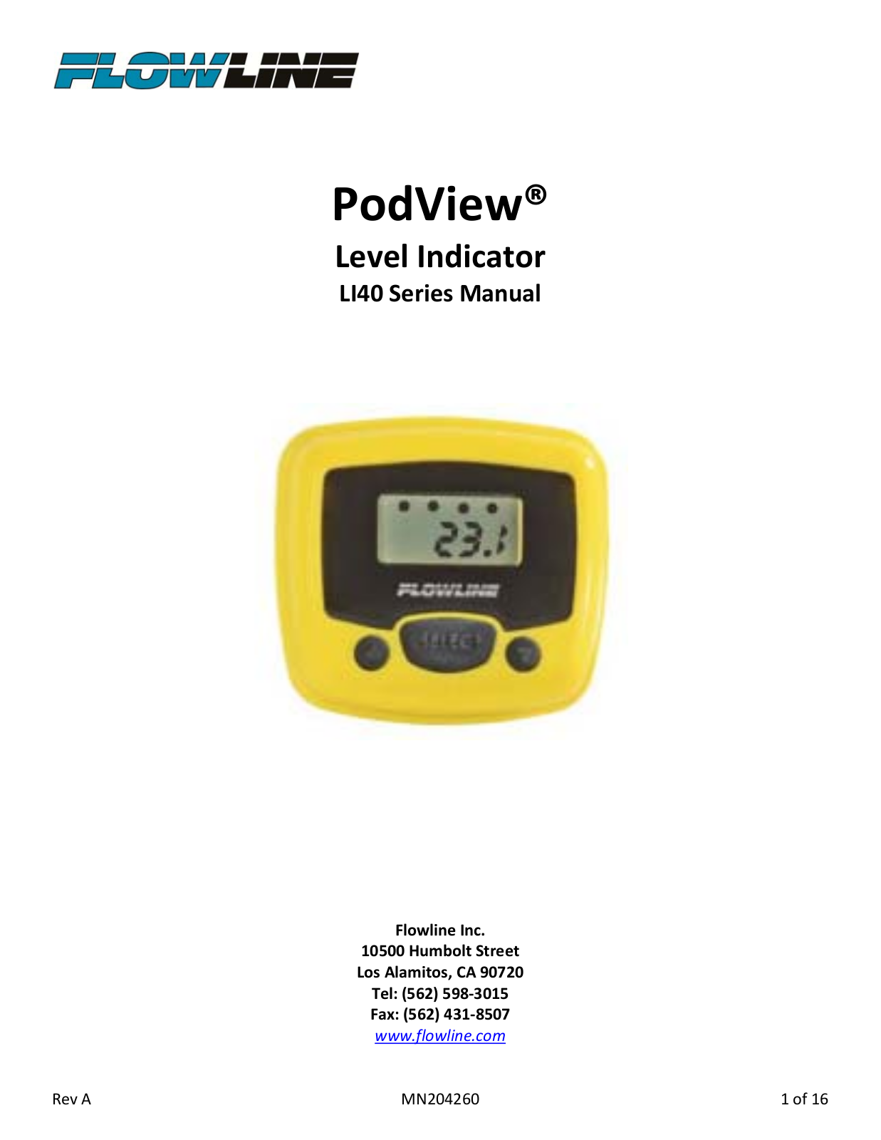 Flowline LI40-1001 User Manual