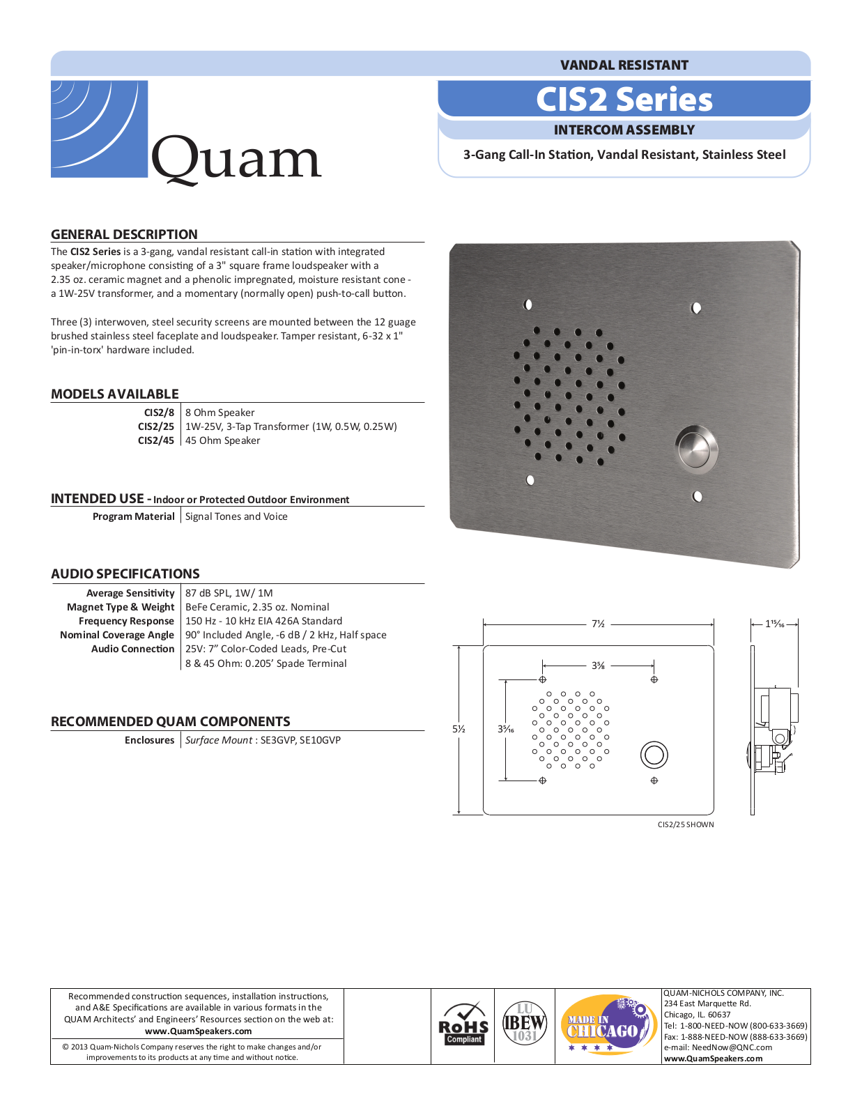 Quam CIS2/25, CIS2/45 Specifications