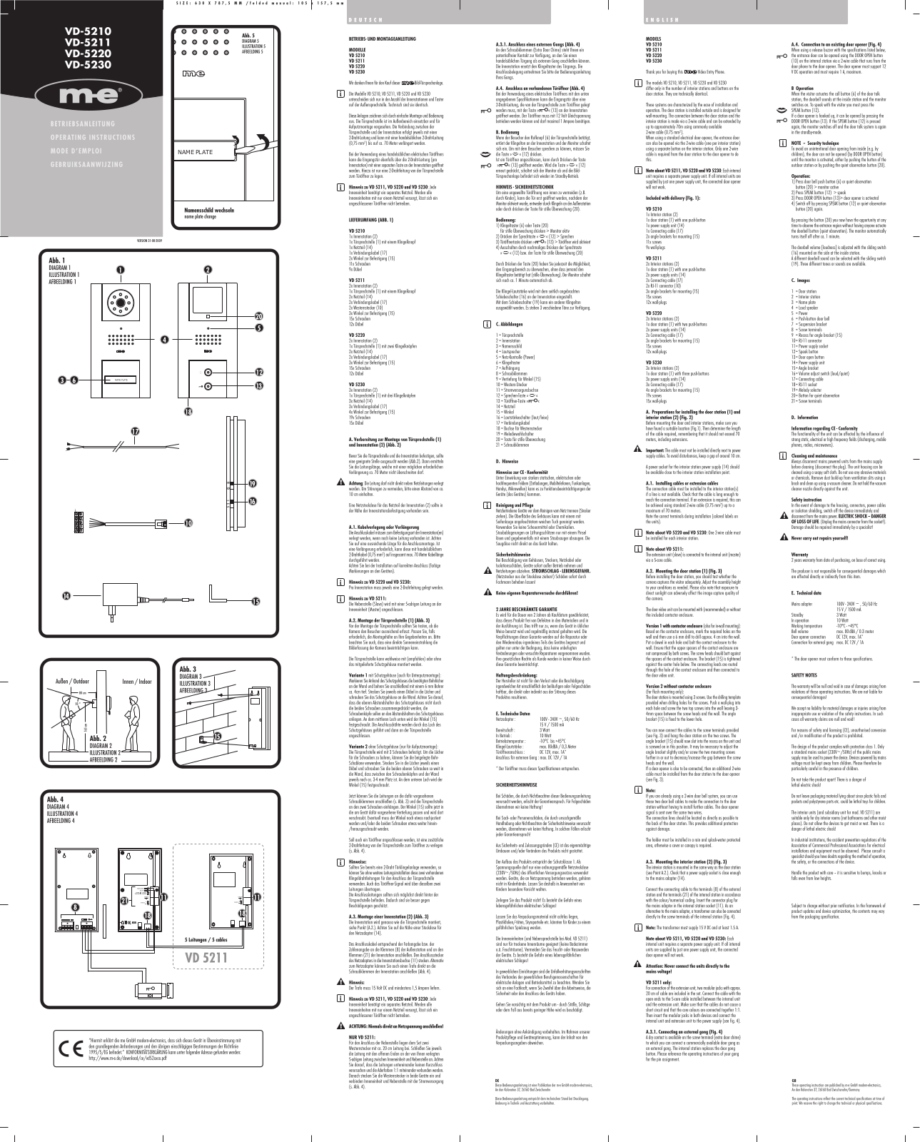 m-e modern-electronics VD-5210, VD-5211, VD-5220, VD-5230 Operating Instructions