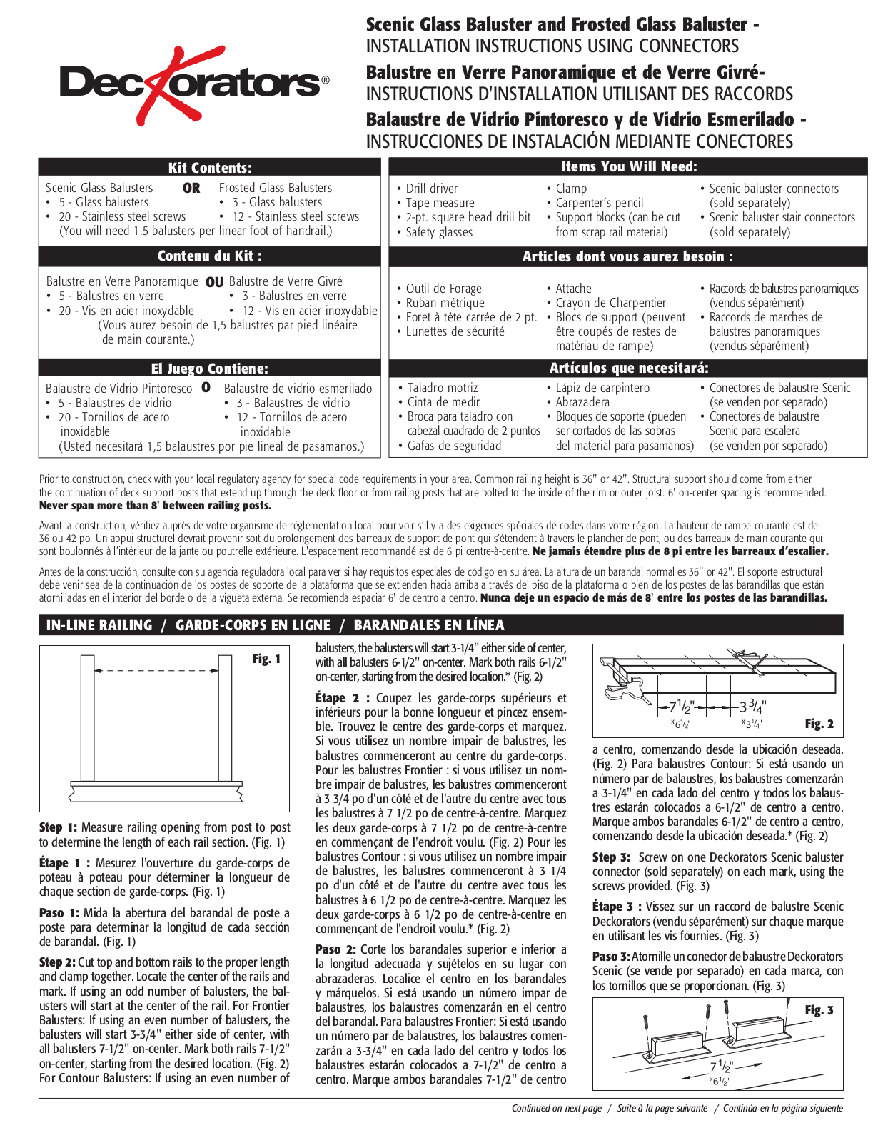 Deckorators Frosted Glass Baluster User Manual