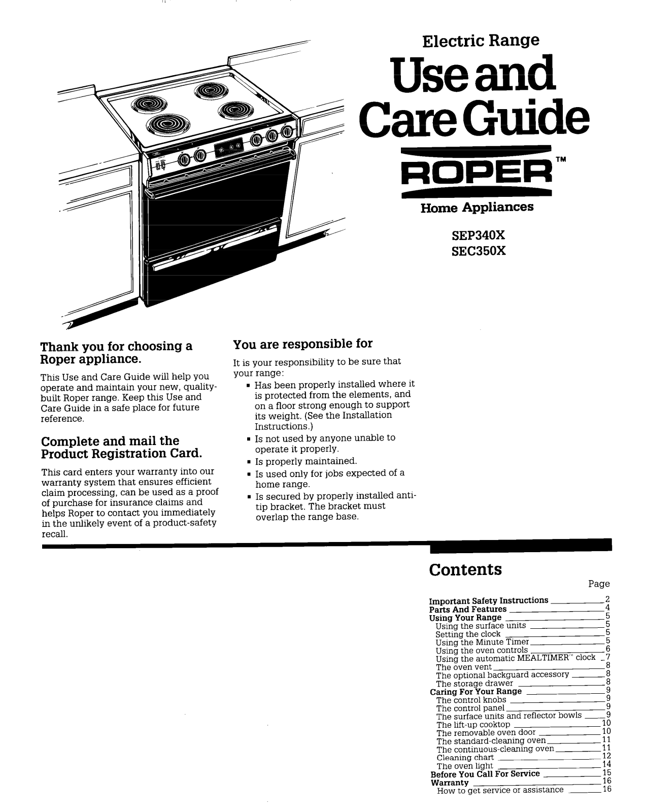 Roper SEP340X, SEC350X User Manual - ManualMachine.com