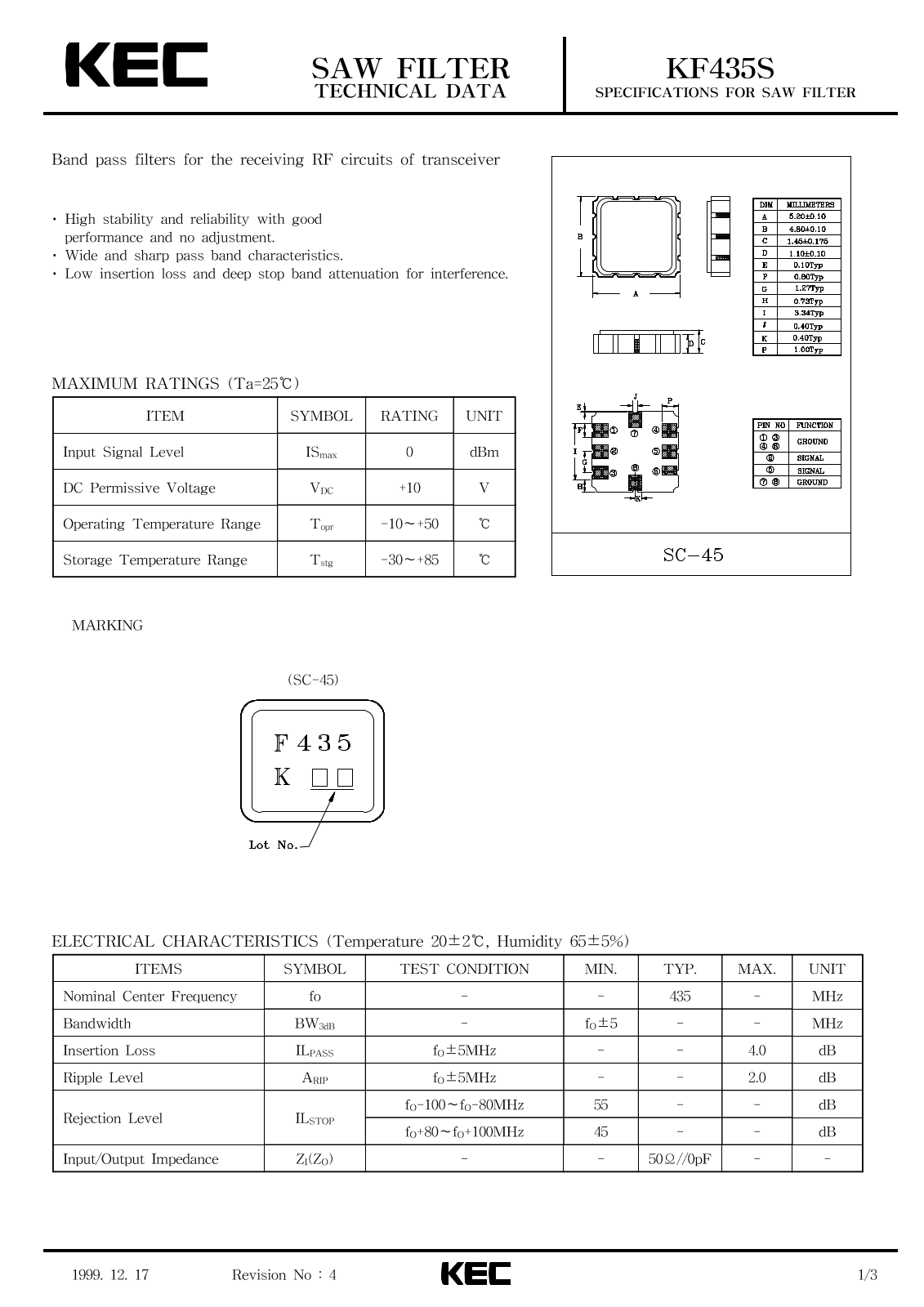 KEC KF435S Datasheet