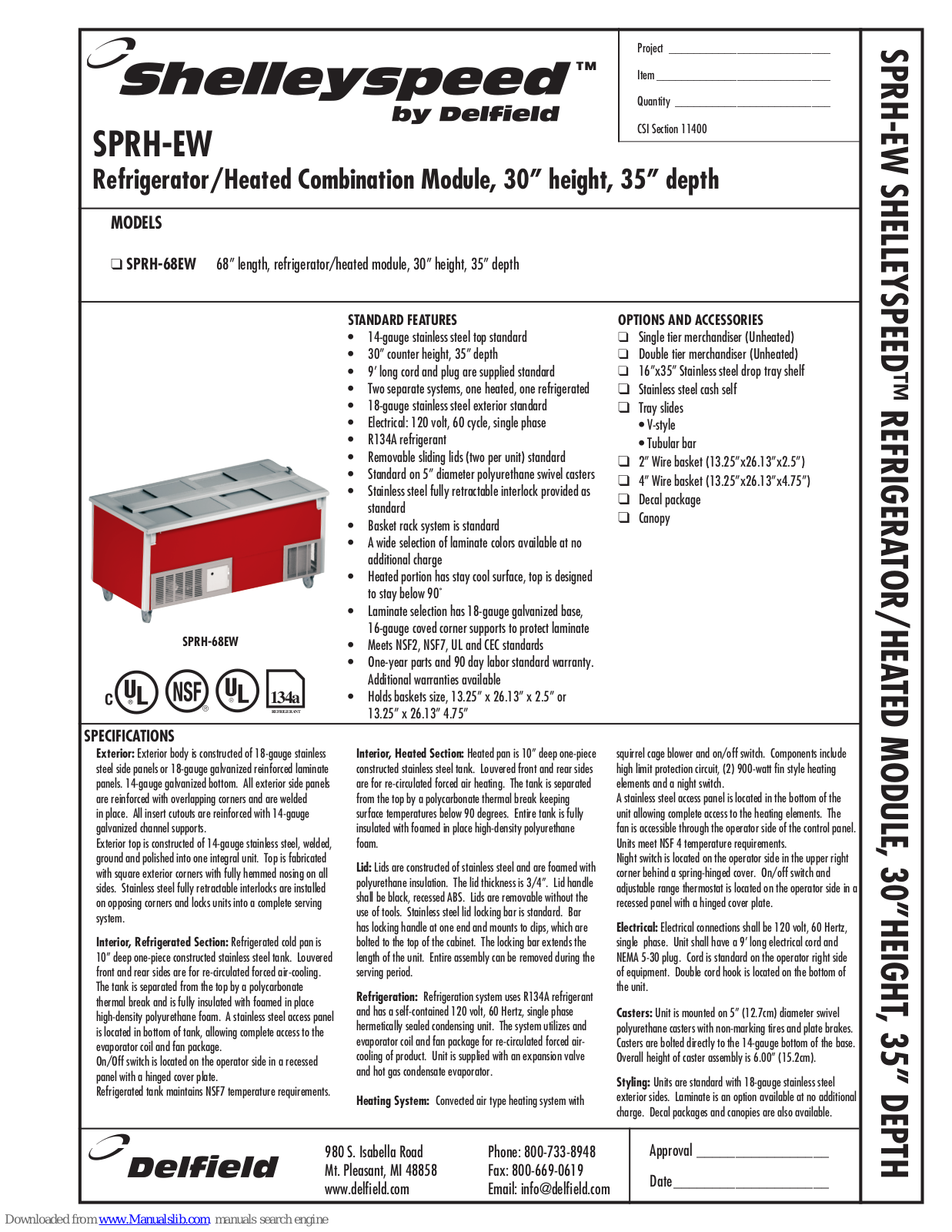 Delfield Shelleyspeed SPRH-EW, Shelleyspeed SPRH-68EW Specifications