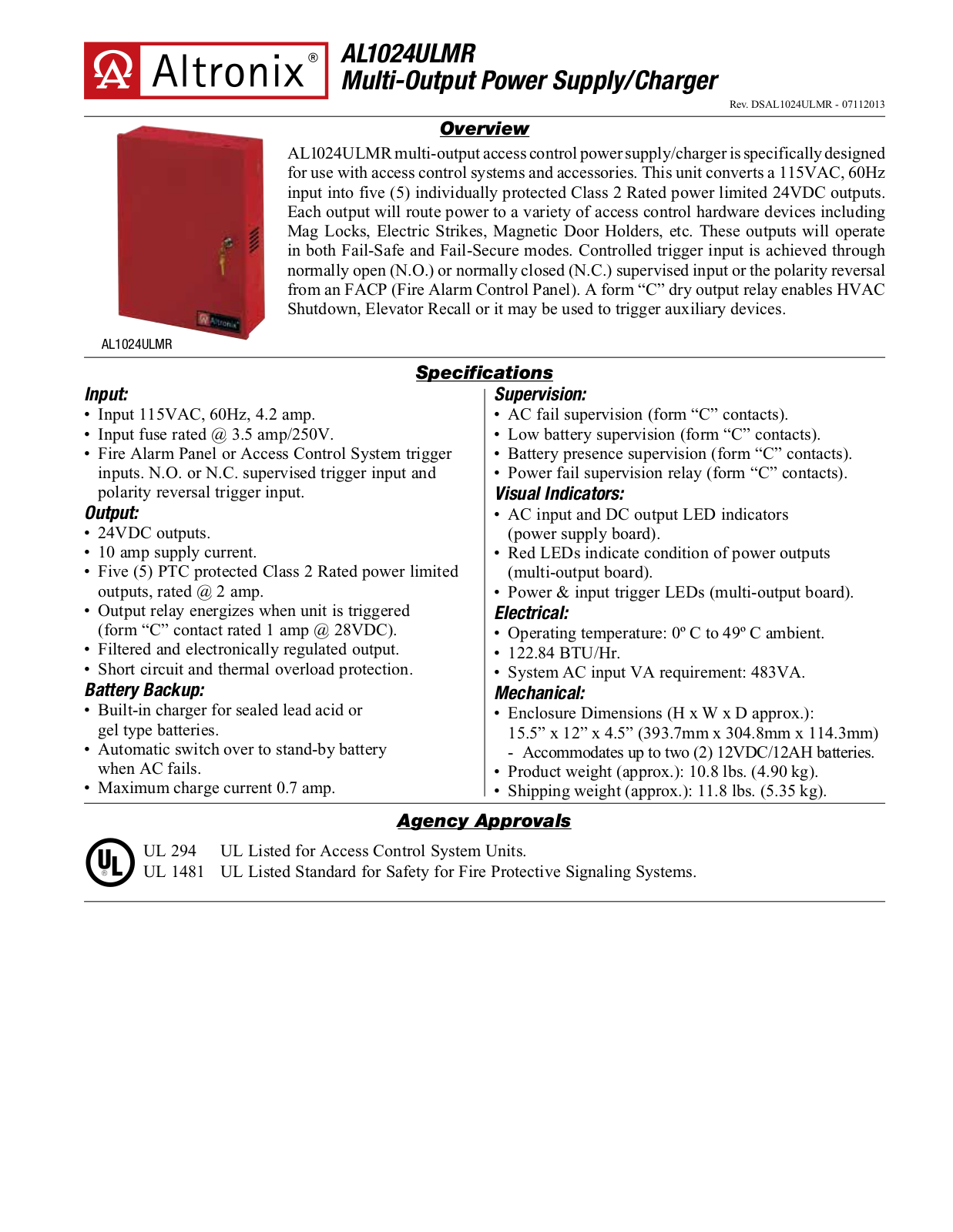 Altronix AL1024ULMR Specsheet