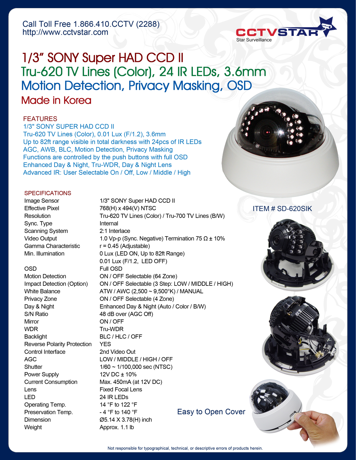 CCTV Star SD-620SIK Specsheet - ManualMachine.com