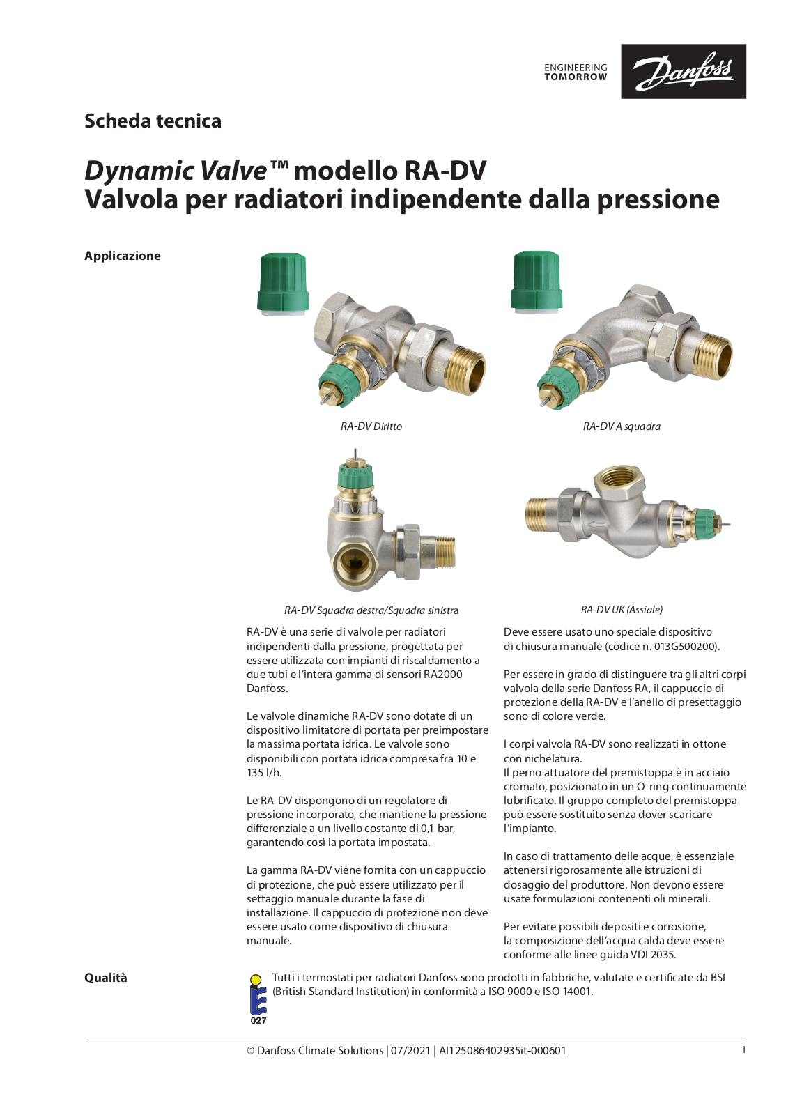 Danfoss RA-DV Data sheet