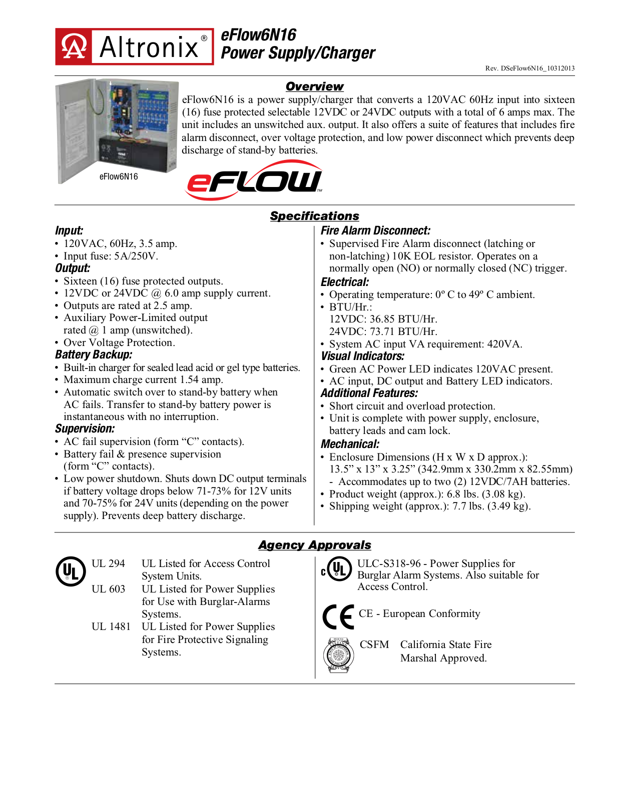 Altronix eFlow6N16 Specsheet