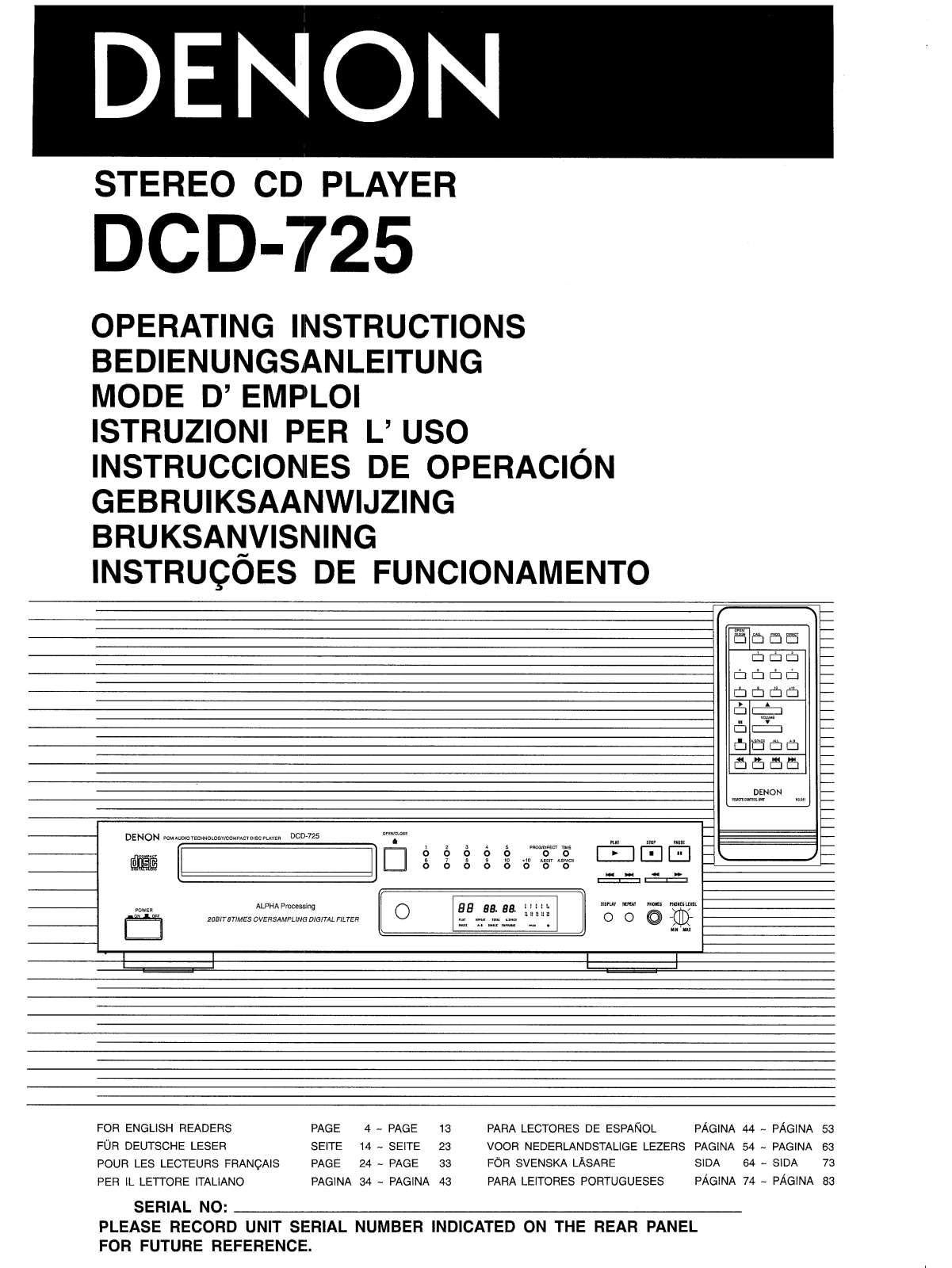 Denon DCD-725 Owner's Manual
