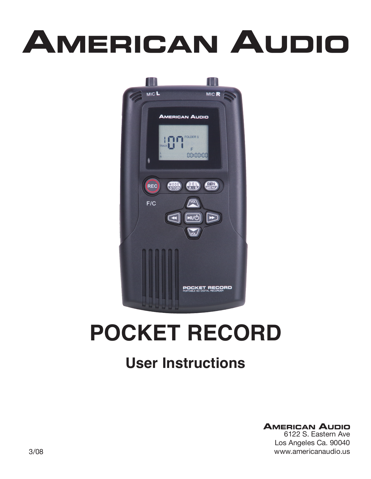 American Audio Portable Audio Recorder User Manual