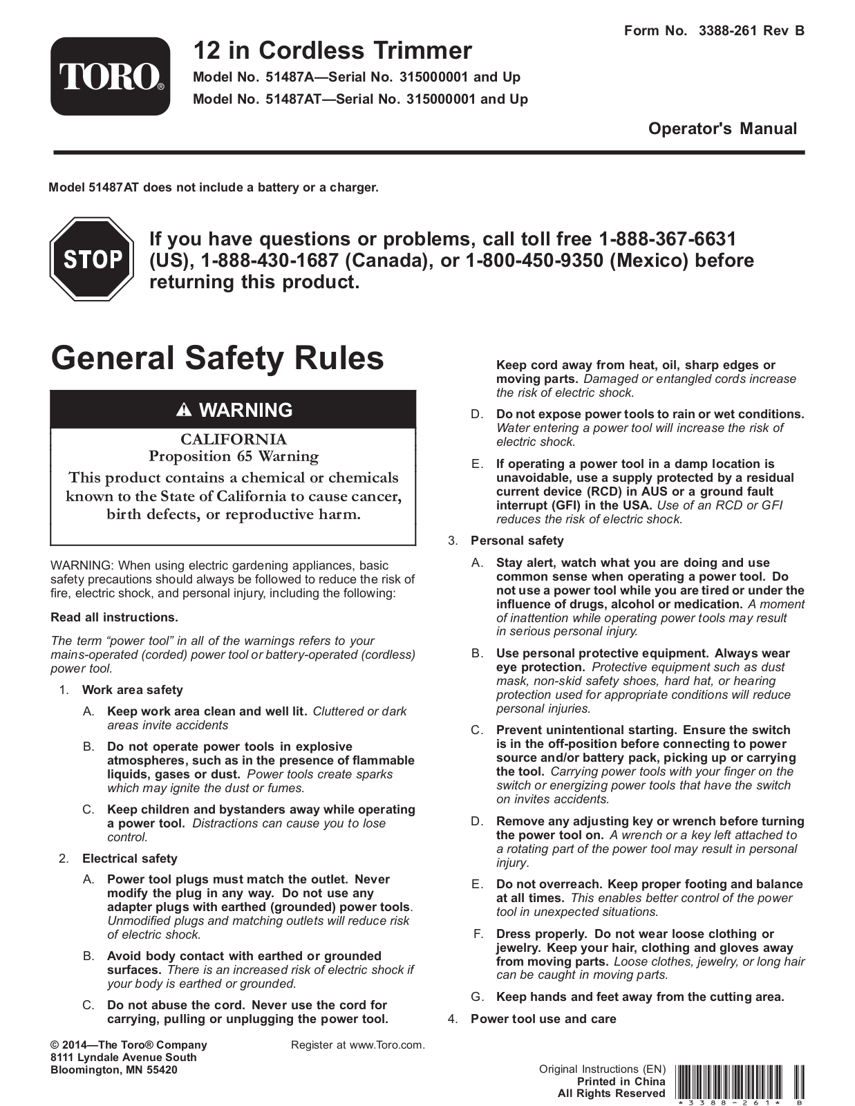 Toro 51487A, 51487AT Operator's Manual