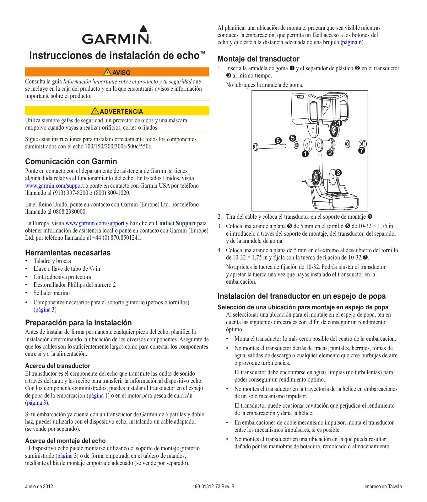 Garmin echo 550c, echo 150, echo 100, echo 300c, echo 500c Installation manual