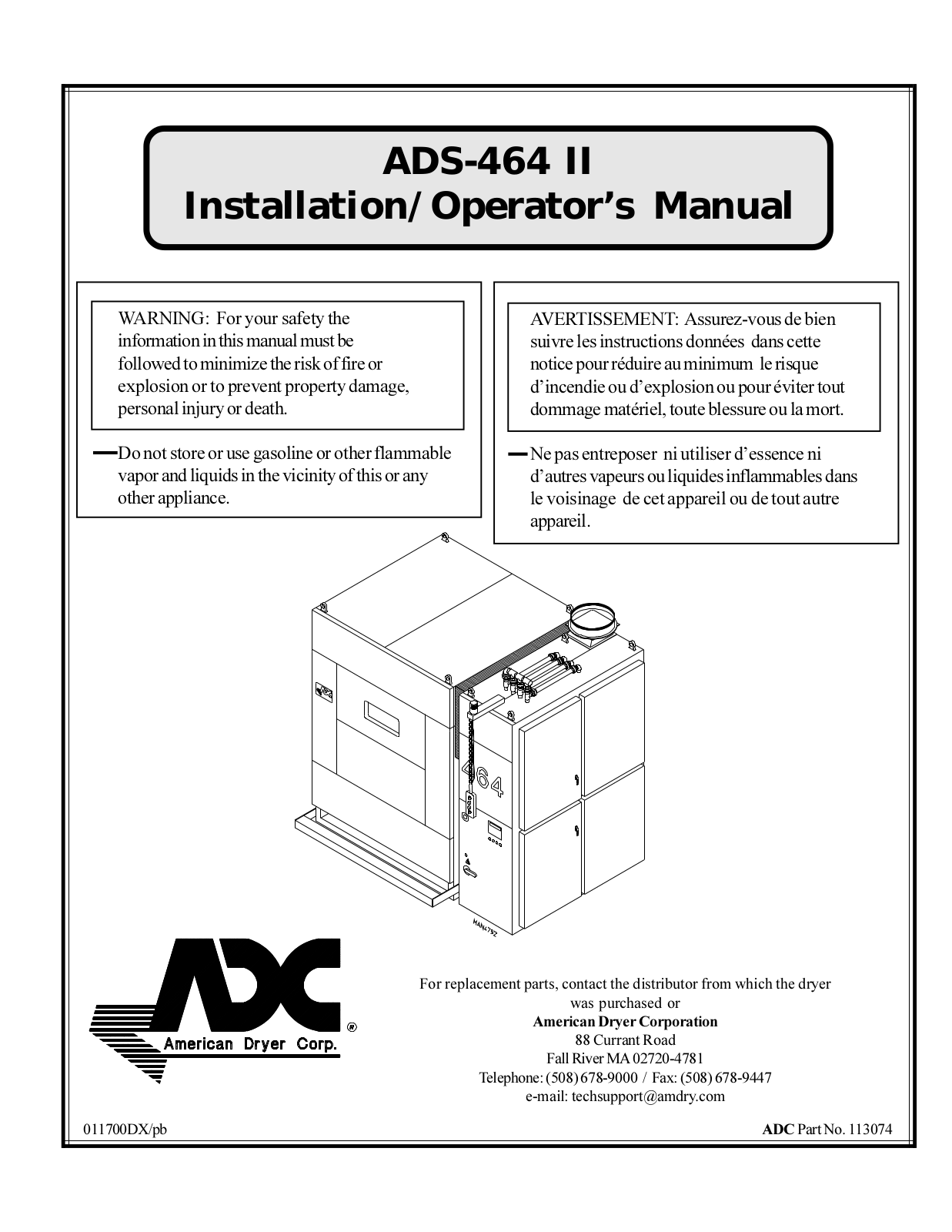 American Dryer Corp ADS-464 II User Manual