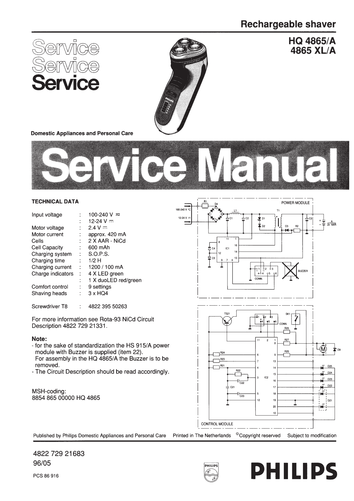 Philips HQ4865A Service Manual